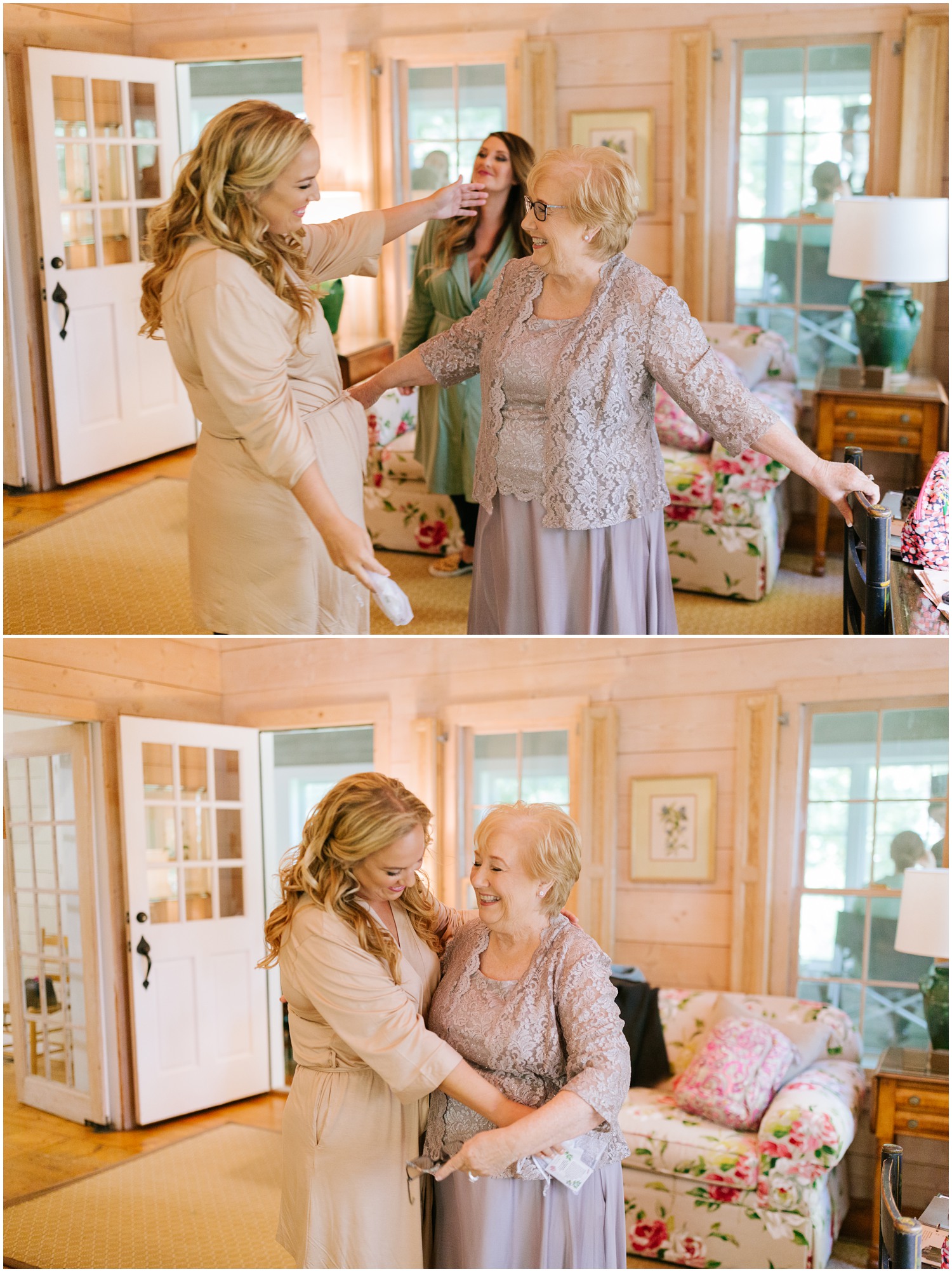 bride visits with grandma before wedding into wedding dress