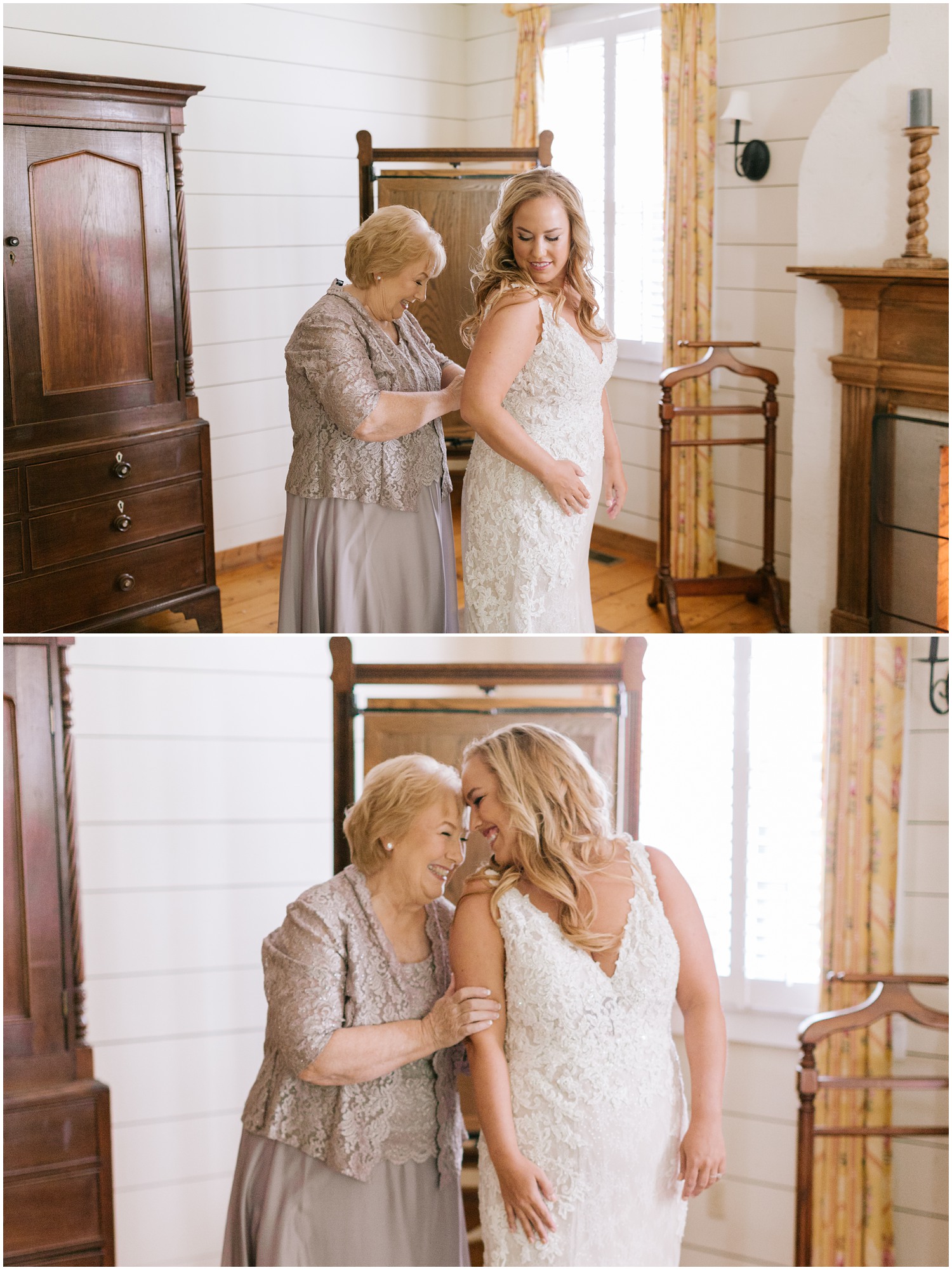 bride and mom get ready for wedding day at Old Edwards Inn 