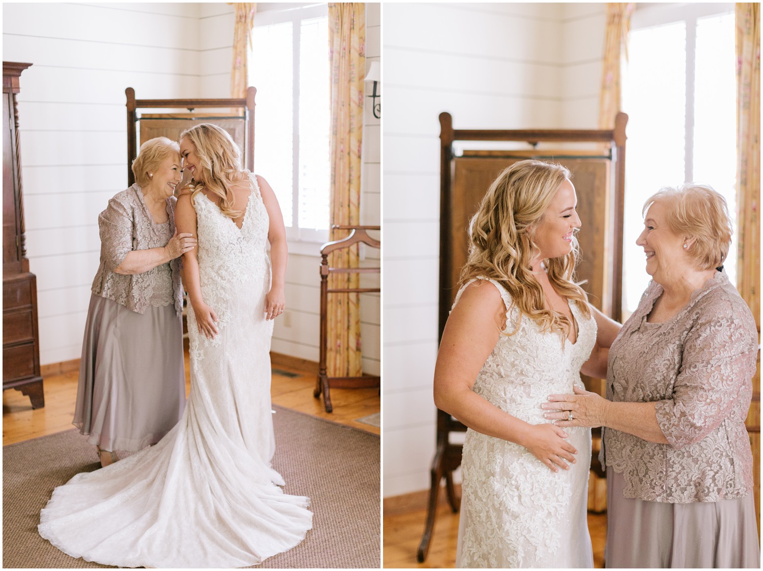 bride and mom prepare for NC wedding day