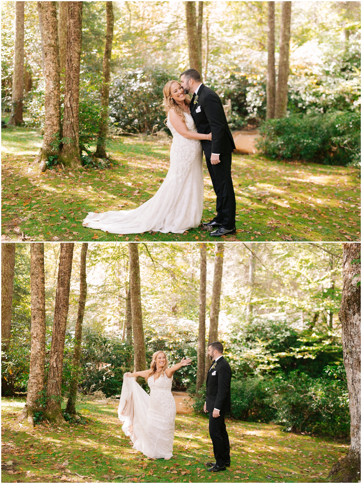 fall wedding day first look at Old Edwards Inn