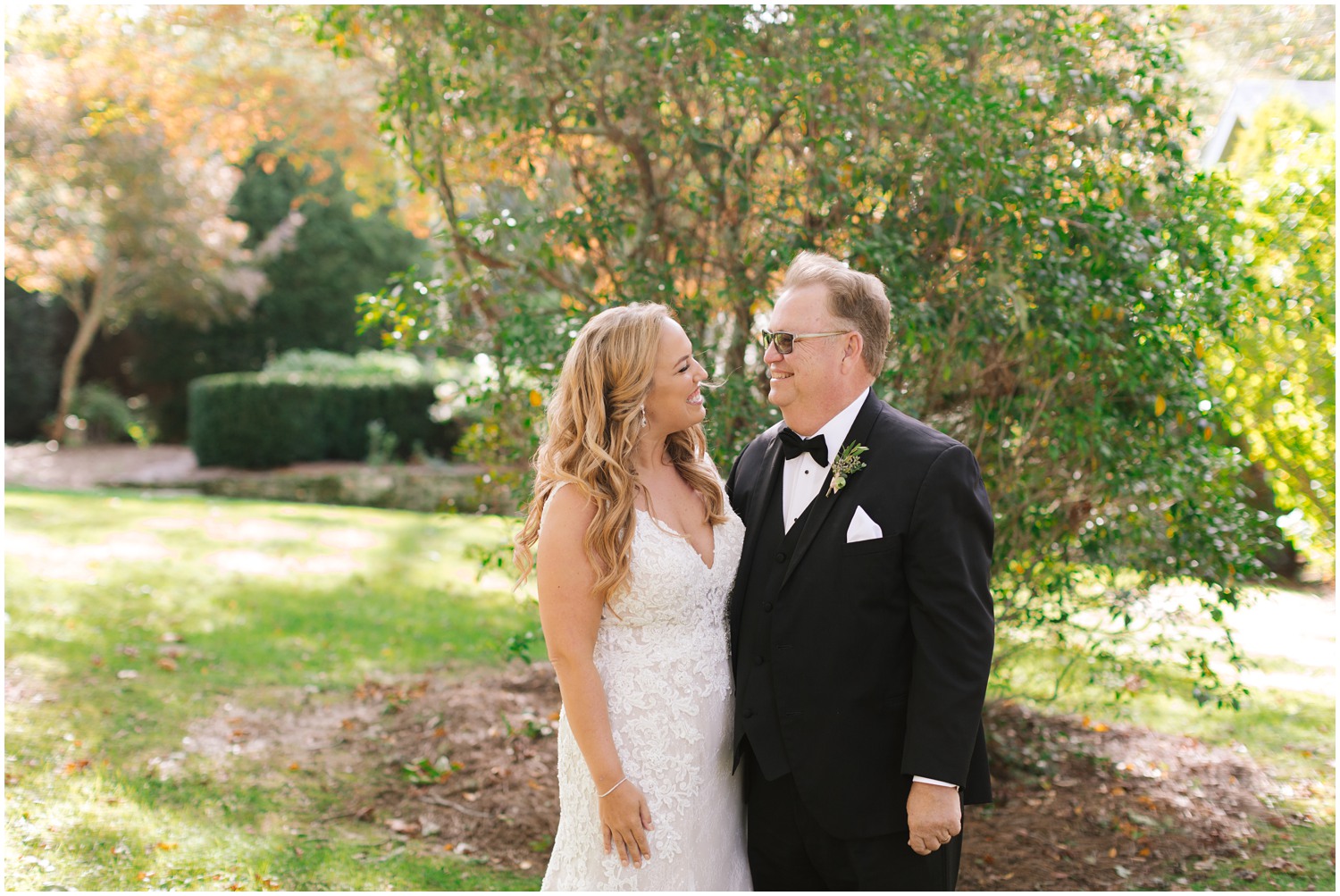 fall wedding day first look with dad and bride