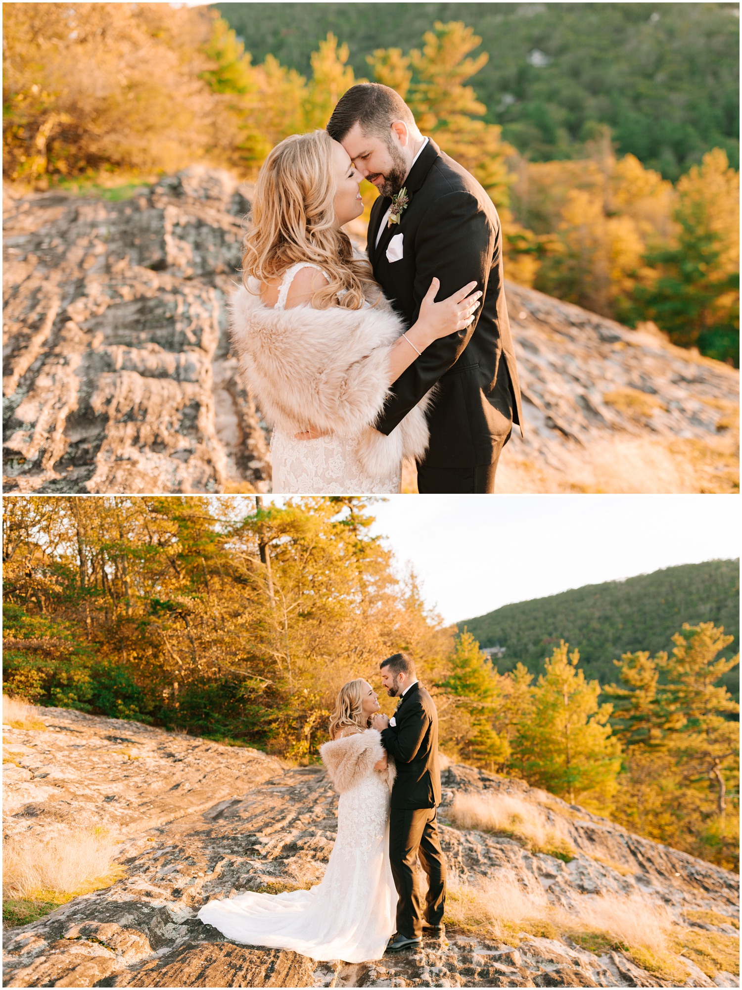 fall wedding portraits with bride and groom on hilltop near Old Edwards Inn