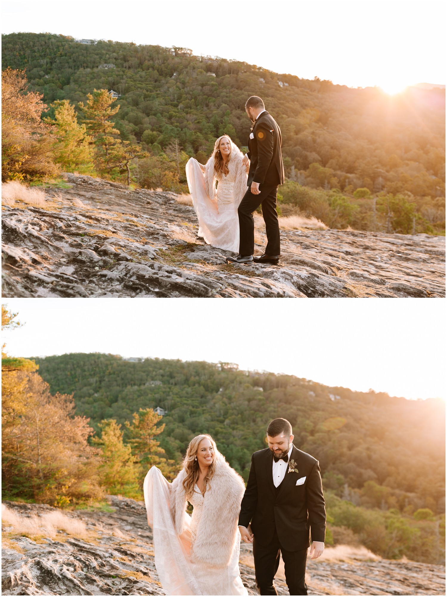 romantic fall wedding portraits on mountaintop in North Carolina 