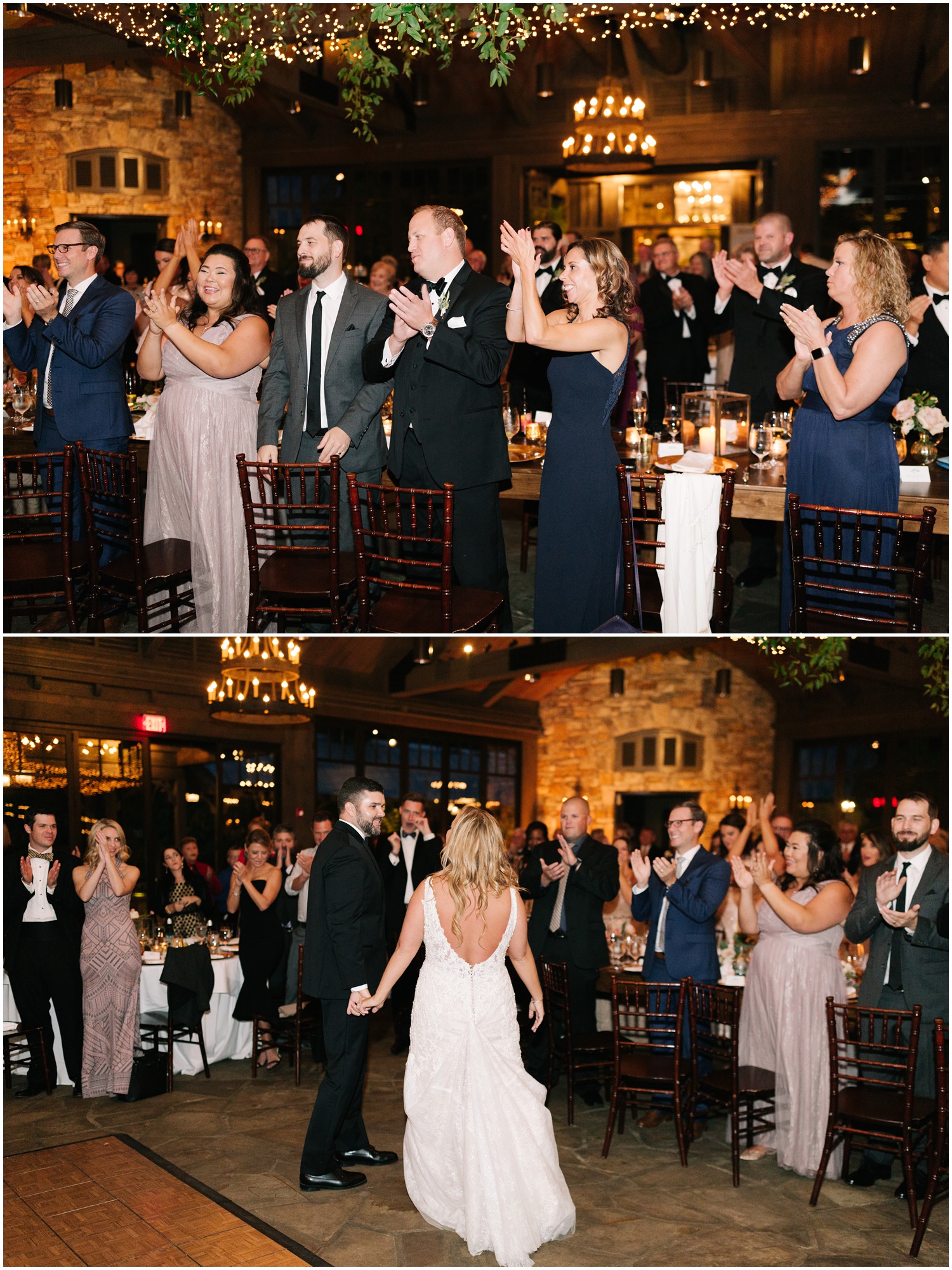 guests welcome bride and groom to wedding reception