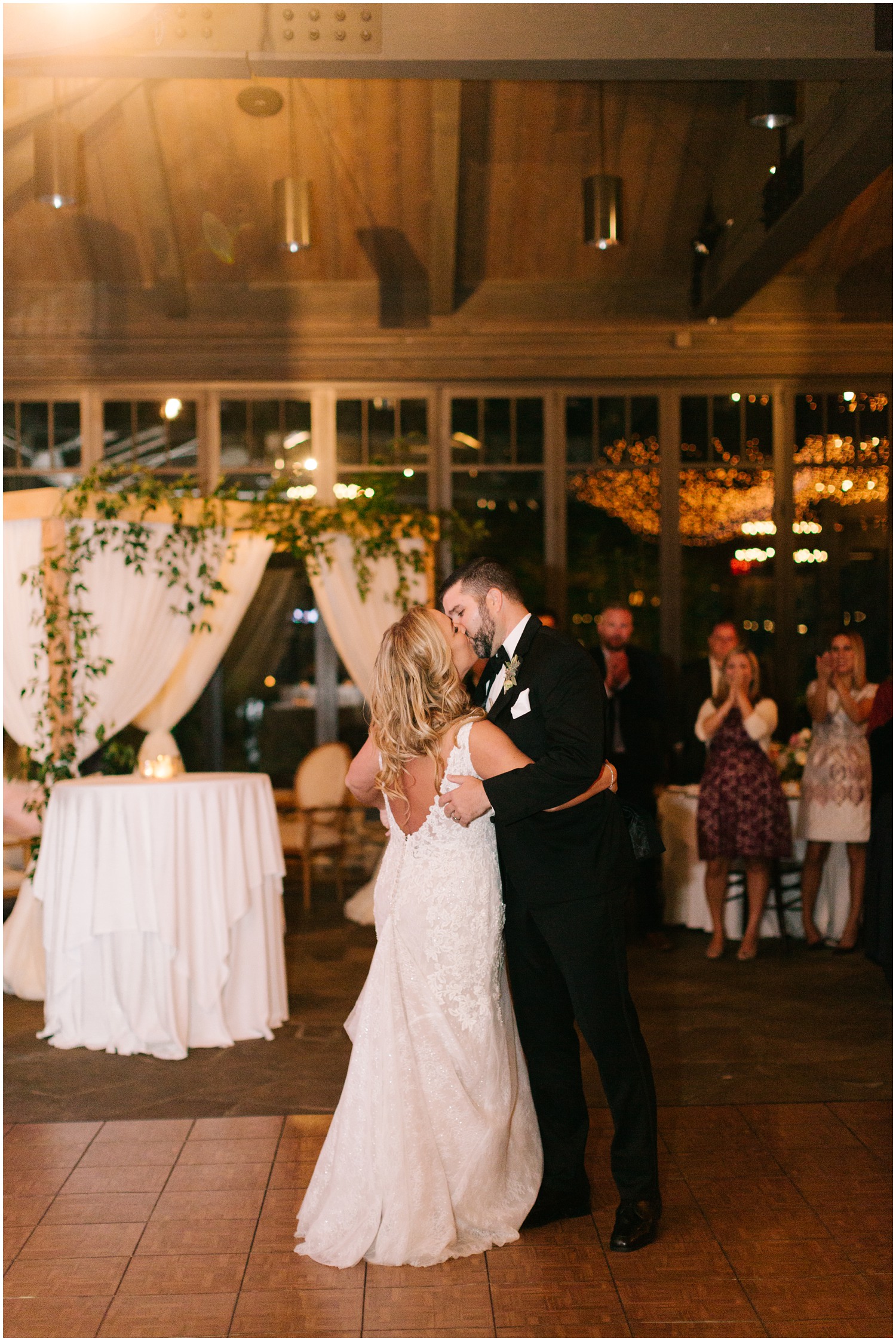 newlyweds kiss during first dance at Old Edwards Inn