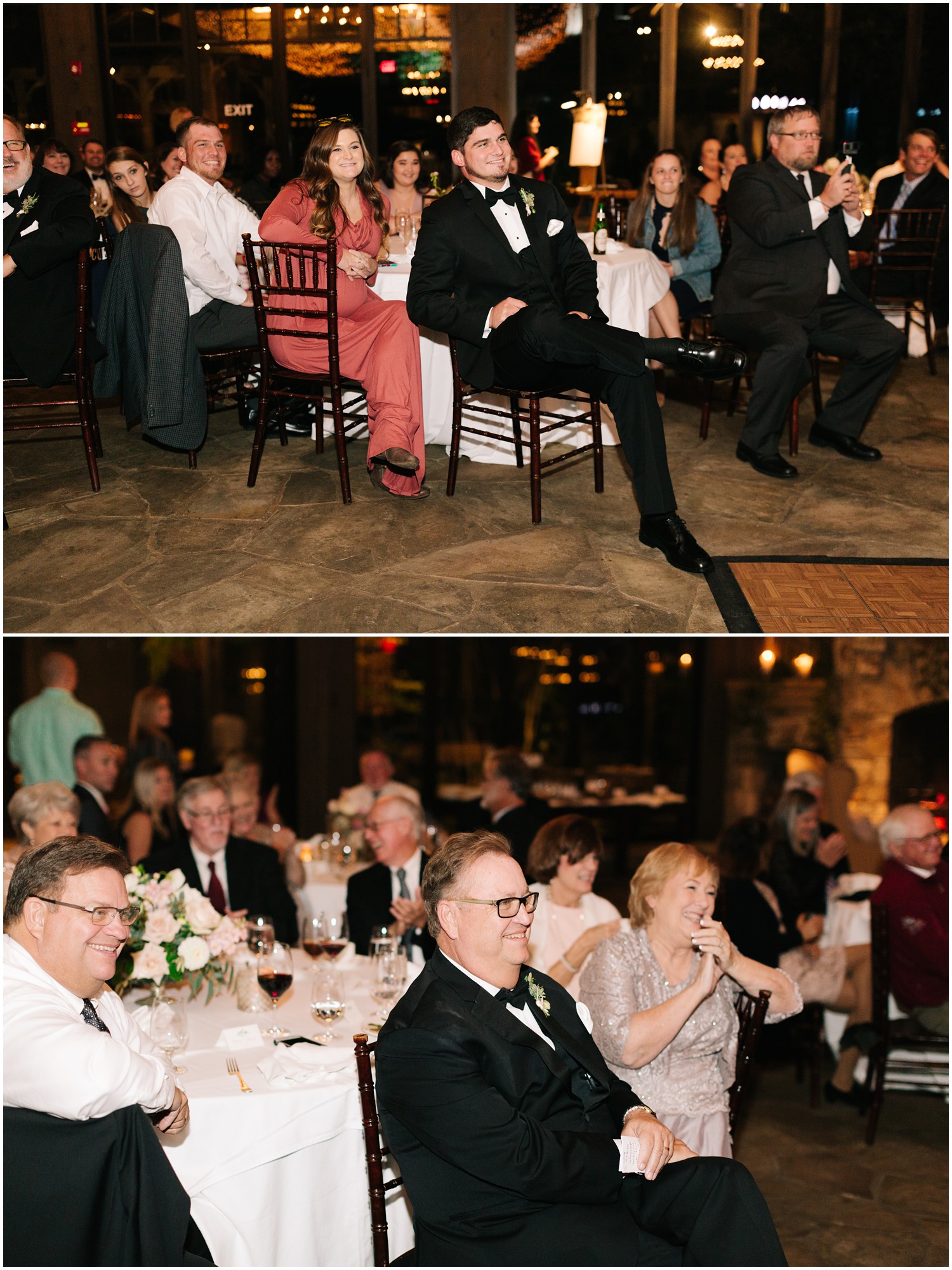guests laugh during Old Edwards Inn wedding reception