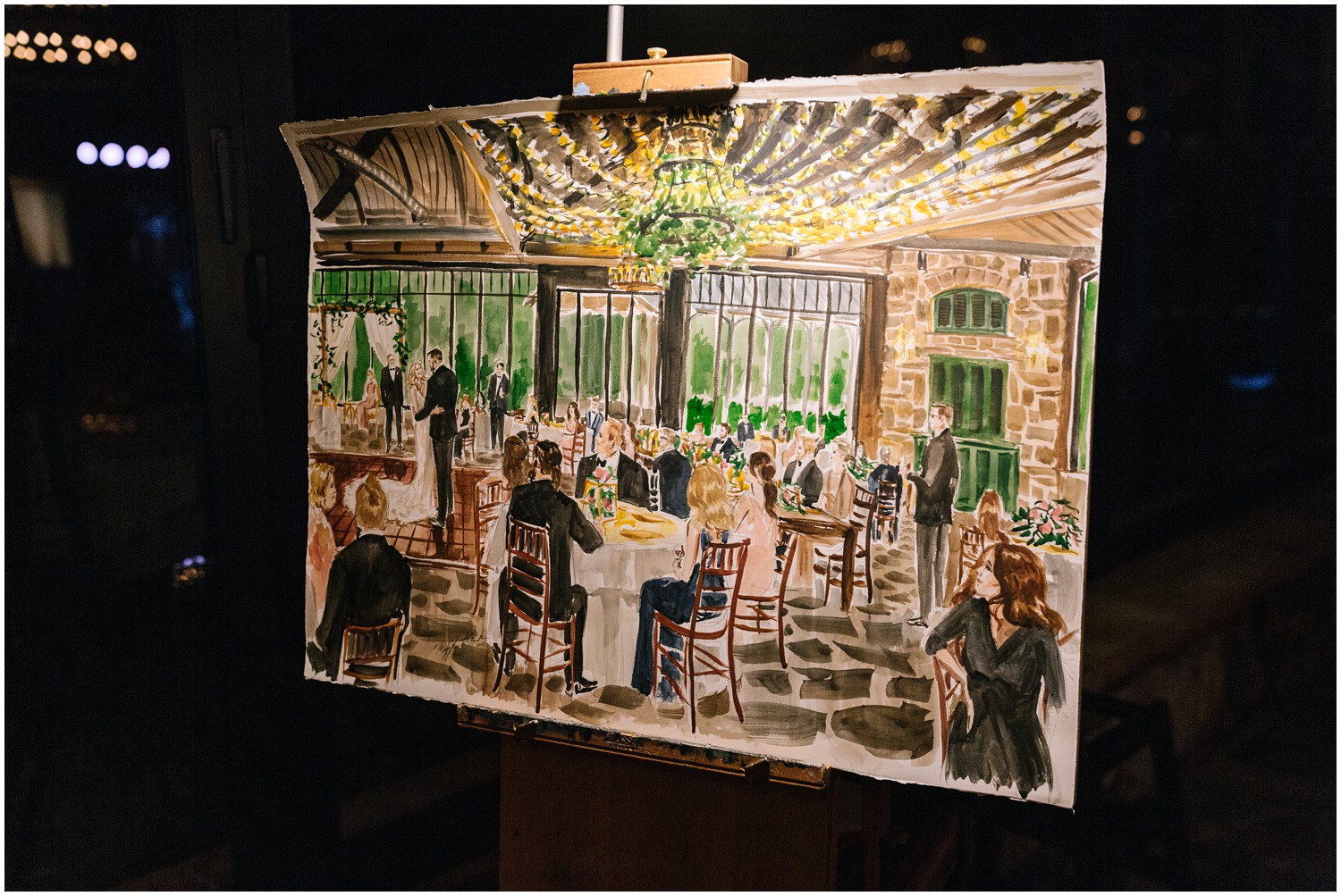 live painting of Old Edwards Inn wedding reception 
