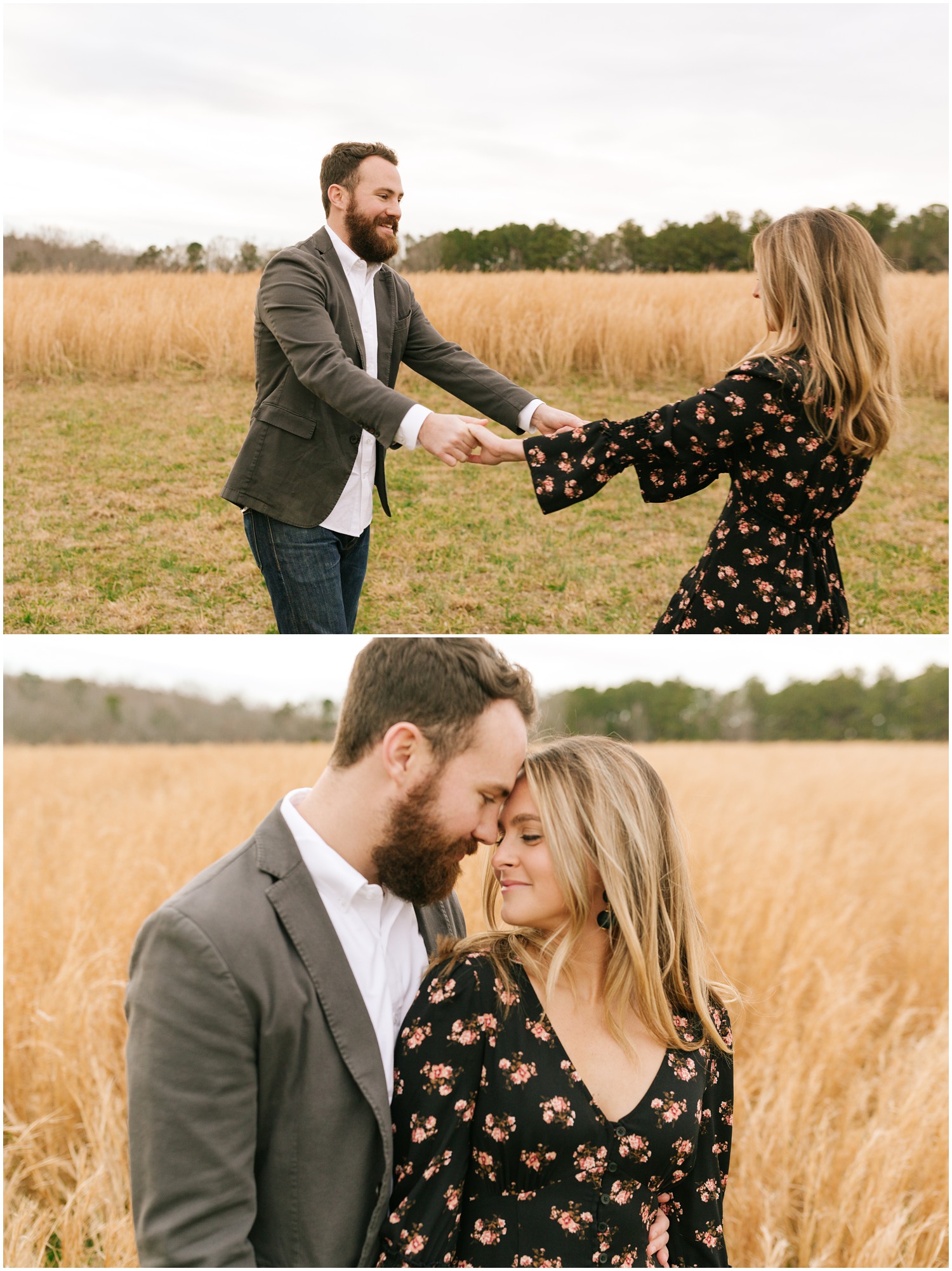 joyful engagement portraits at The Meadows Raleigh