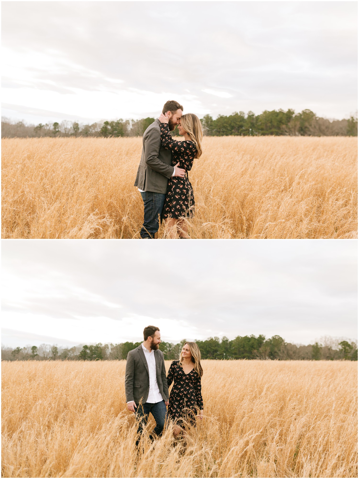 engagement portraits in field during the fall