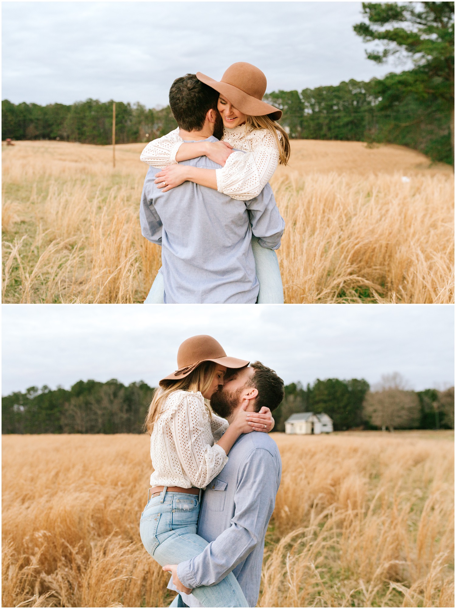 bride and groom kiss during North Carolina engagement session with Chelsea Renay