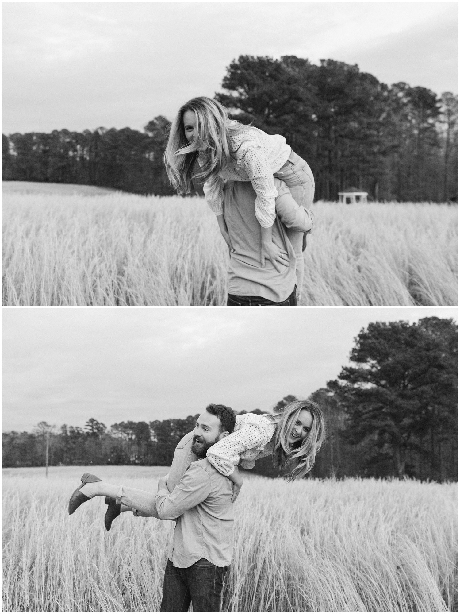 groom picks up bride during The Meadows Raleigh engagement portraits