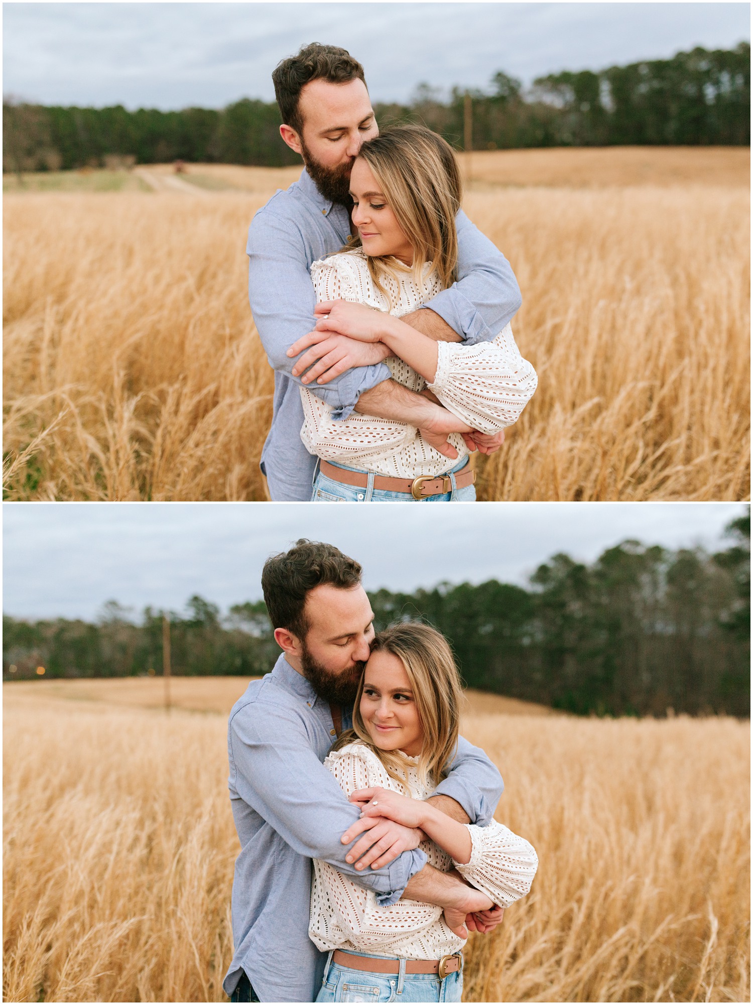 engagement session in field in Raleigh NC