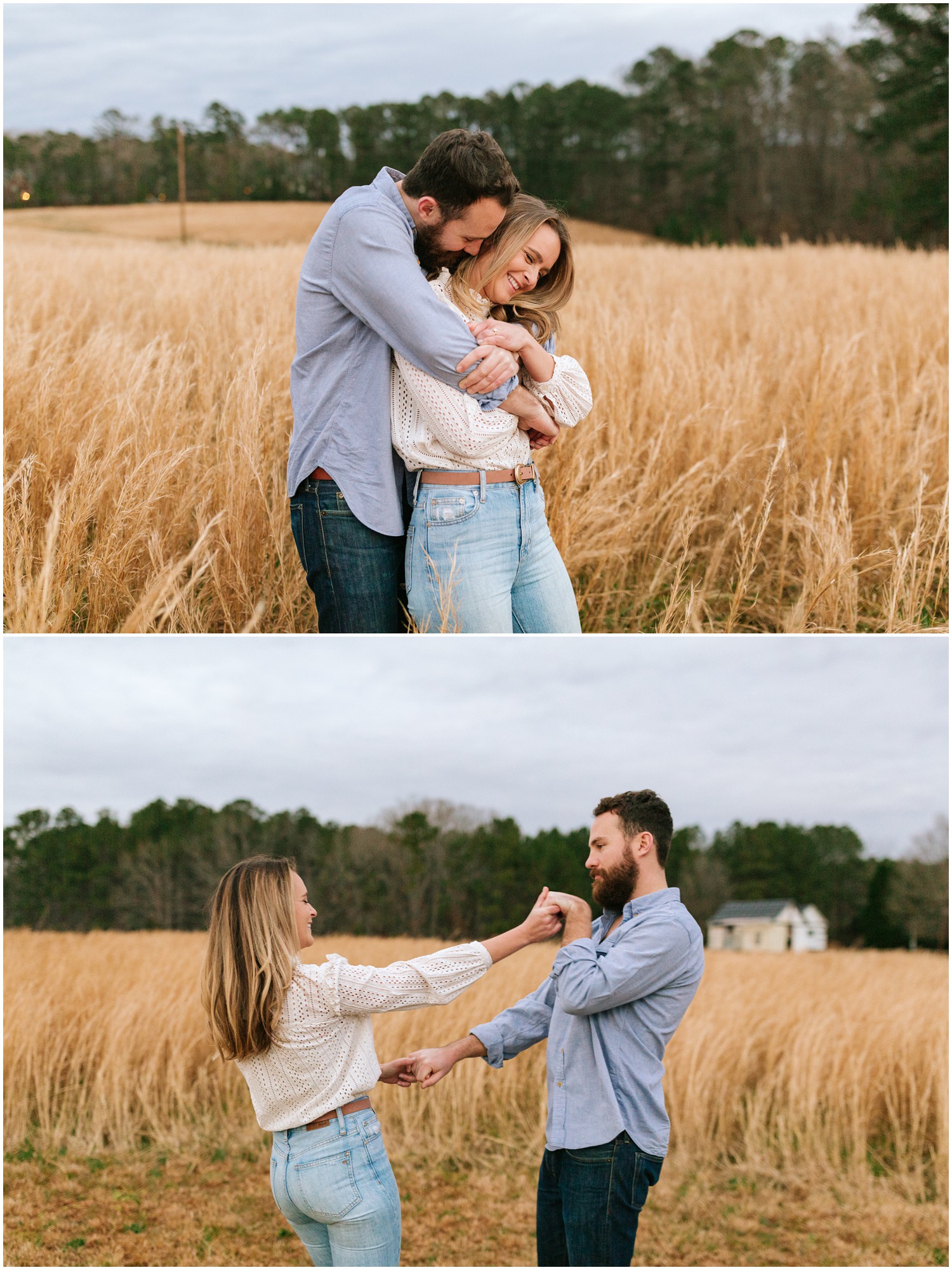 playful couple photographed in chic NC engagement session