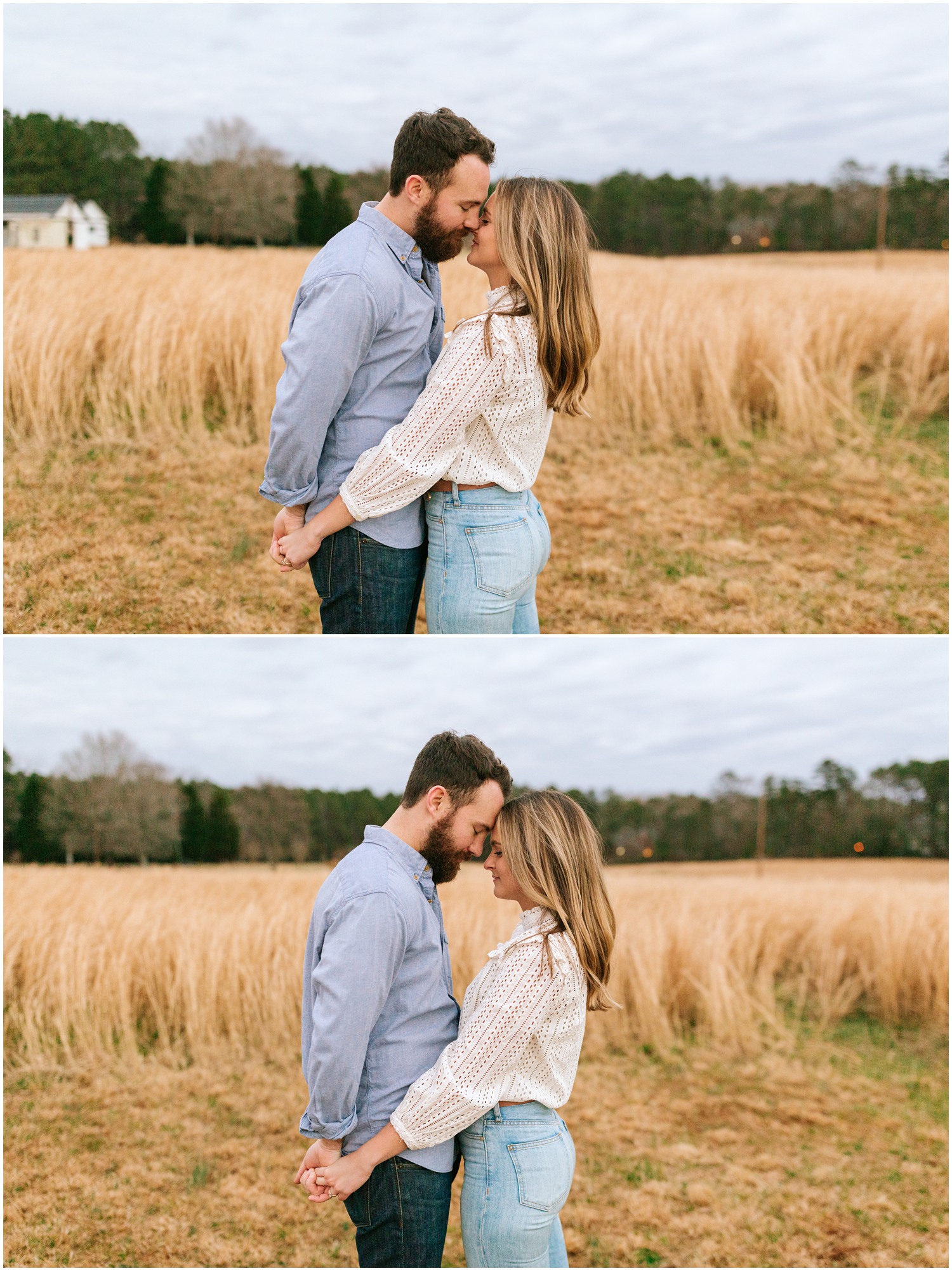 outdoor fall engagement session at The Meadows Raleigh