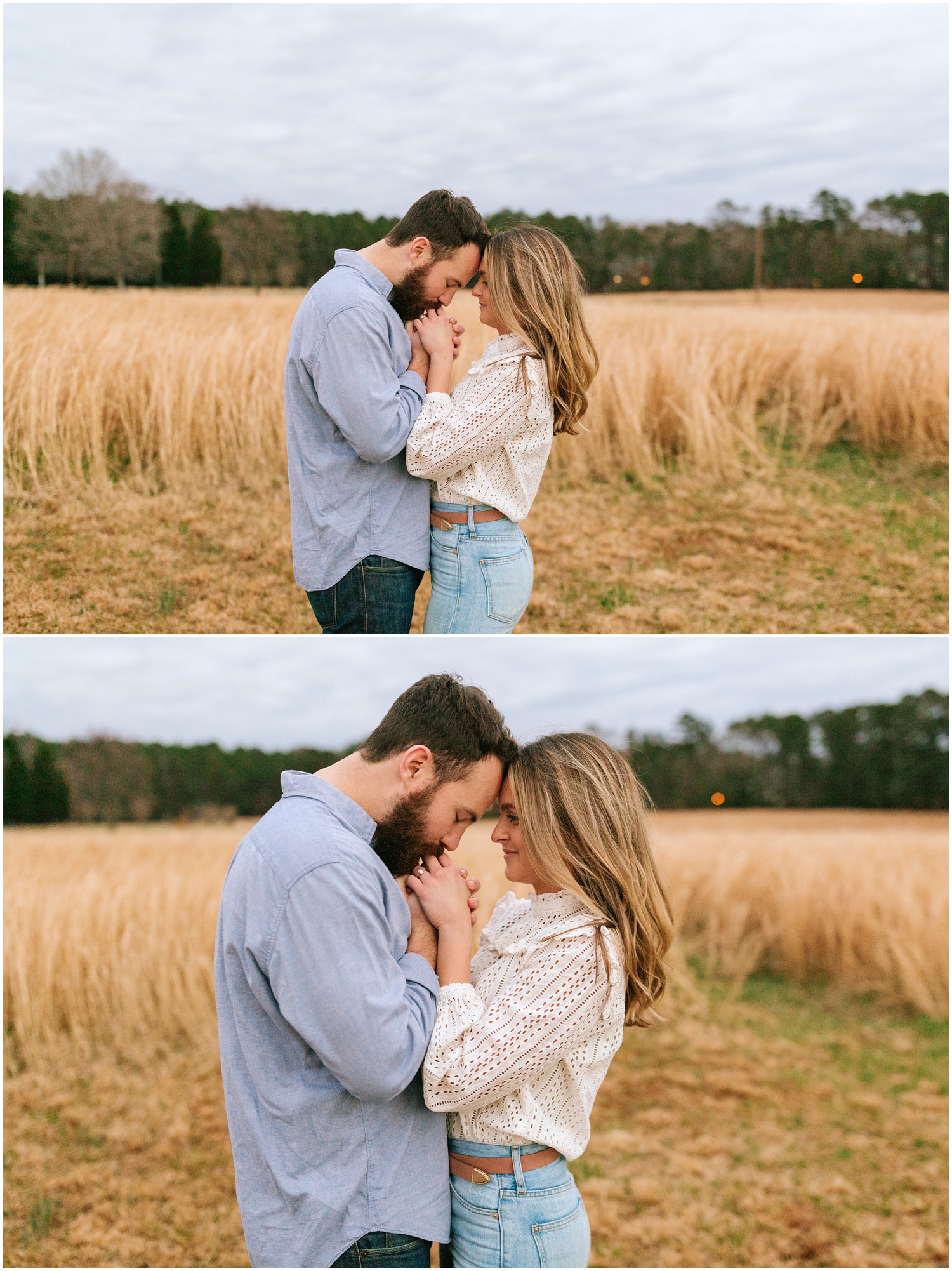 groom kisses bride-to-be's hands during NC engagement session with Chelsea Renay