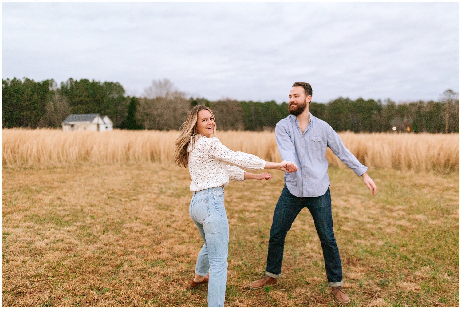 Raleigh NC engagement portraits at the Meadows