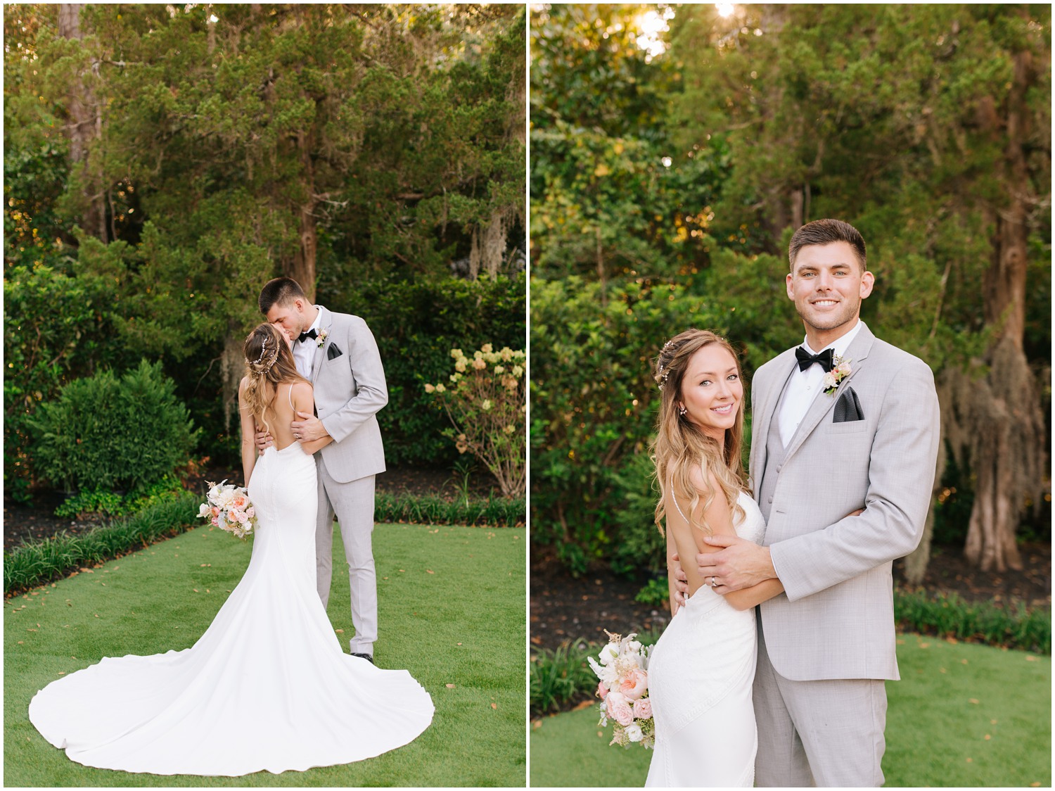 sunset Wrightsville Manor wedding portraits in the garden