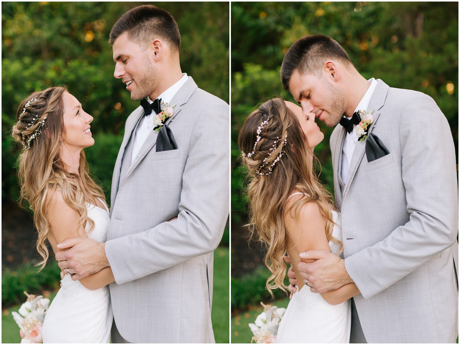 romantic wedding portraits in Wilmington NC of bride with baby's breath in hair