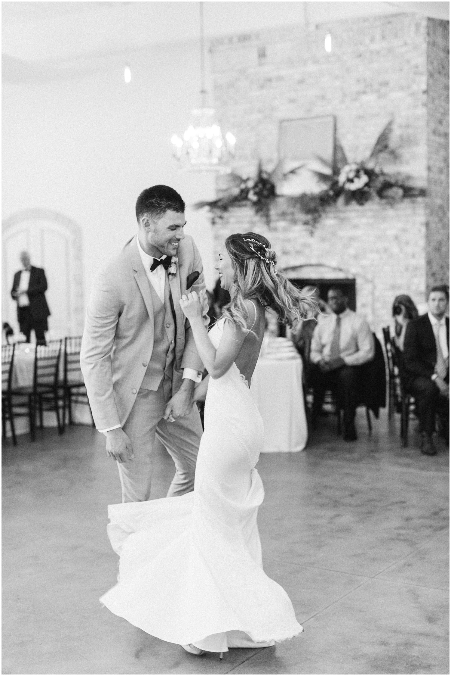 bride and groom dance during wedding reception at Wrightsville Manor