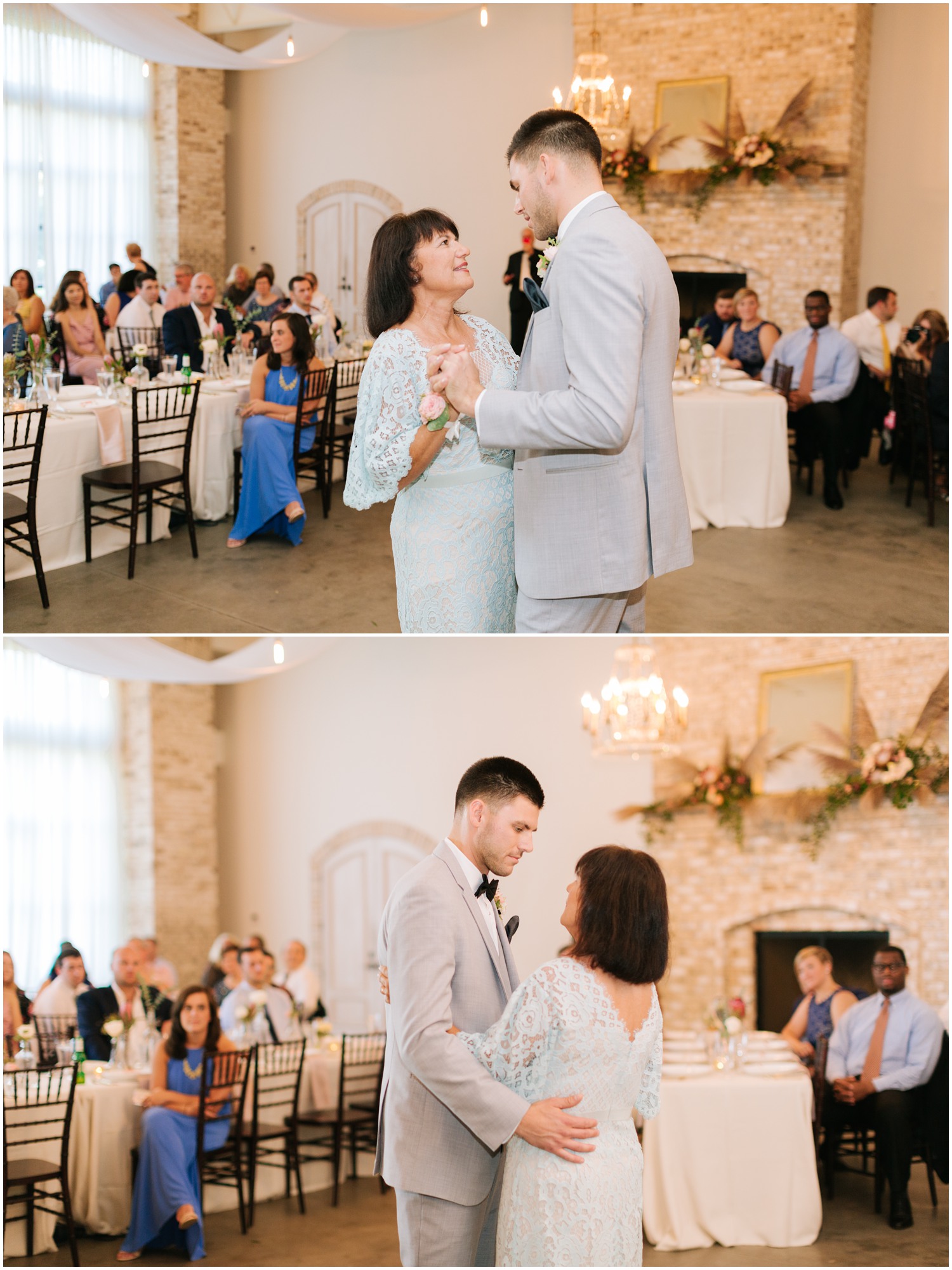 groom dances with mother during Wrightsville Manor wedding reception