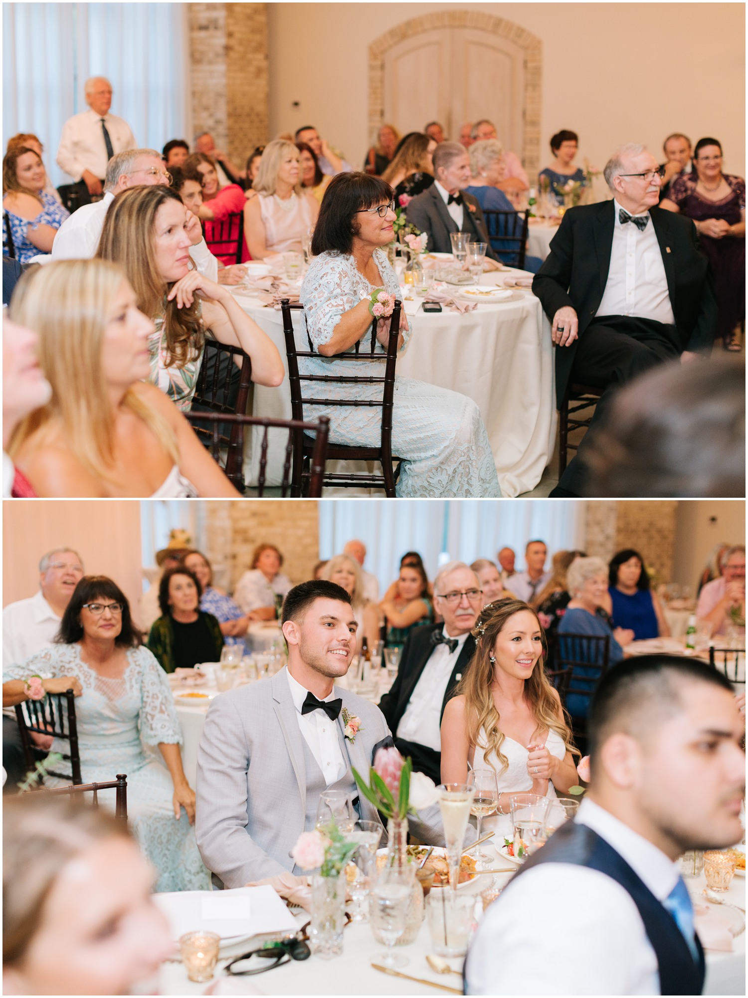 parents listen to toasts during NC wedding reception