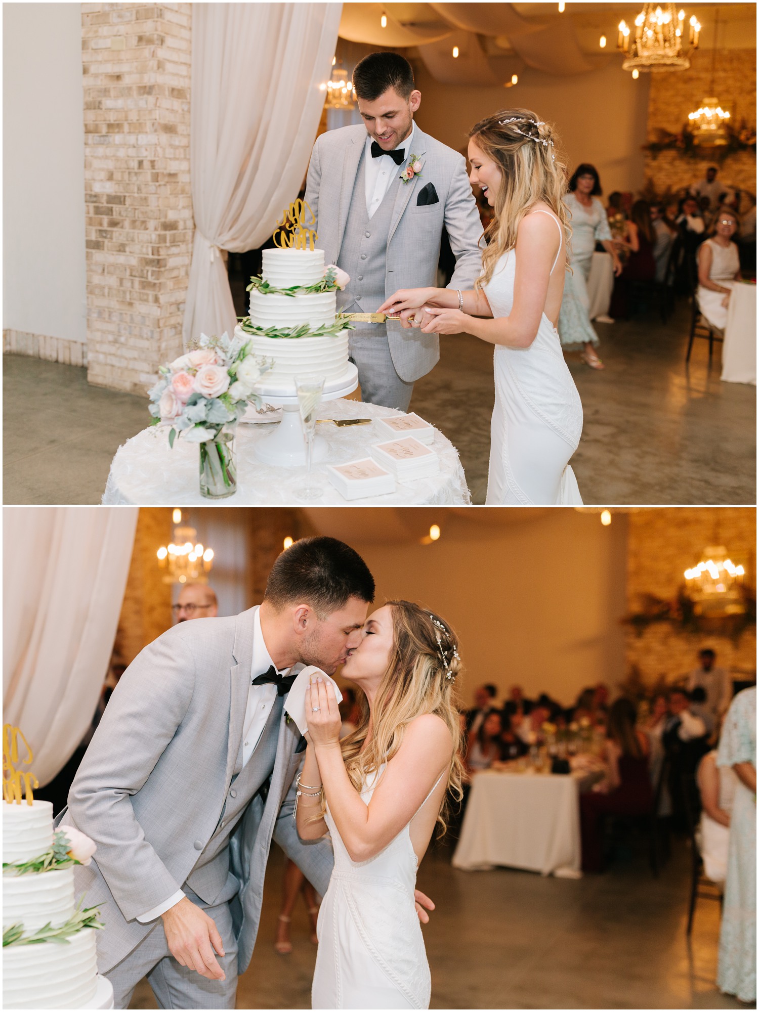 bride and groom cut wedding cake at Wrightsville Manor