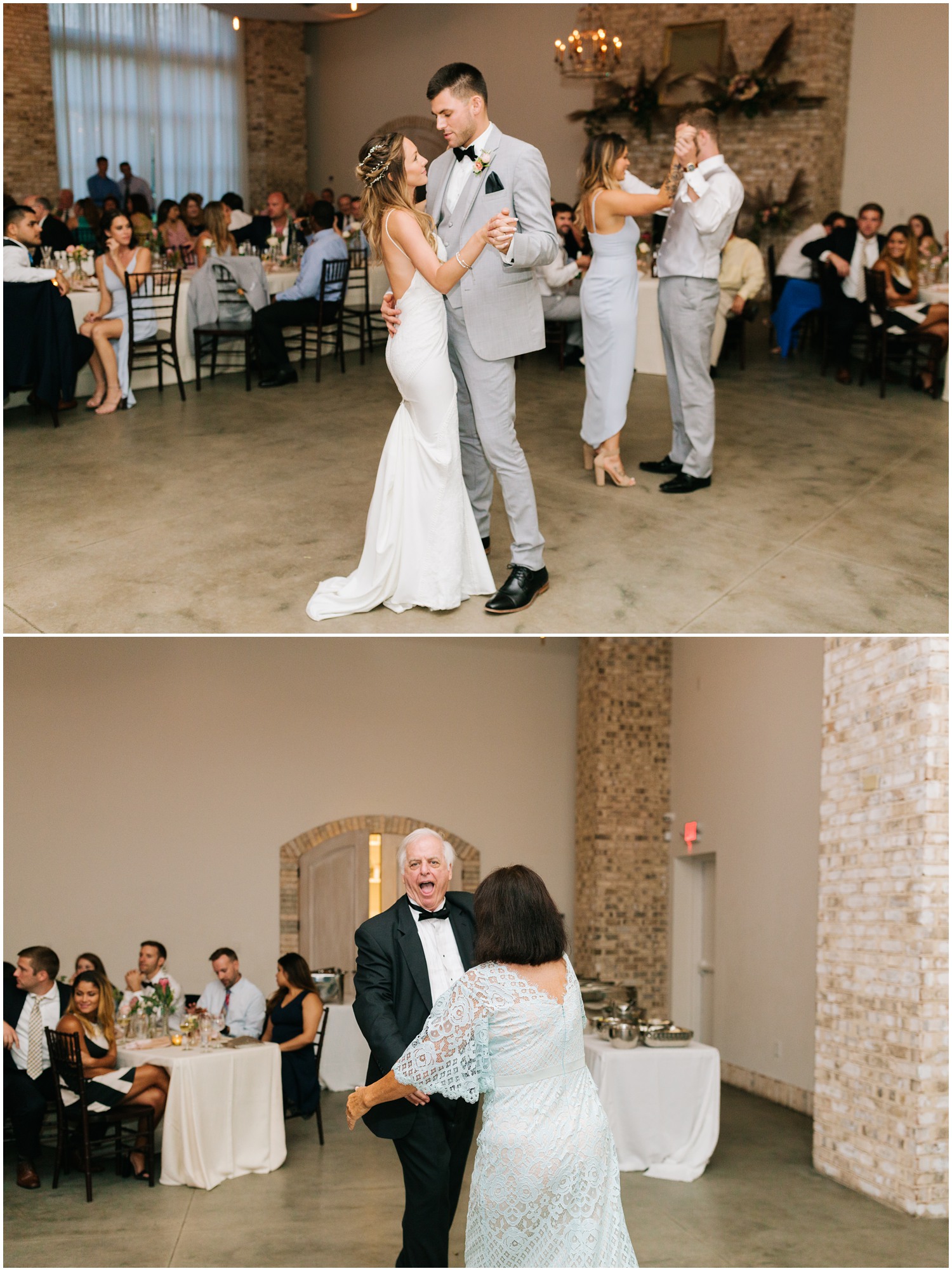 bride and groom dance while parents dance at Wrightsville Manor