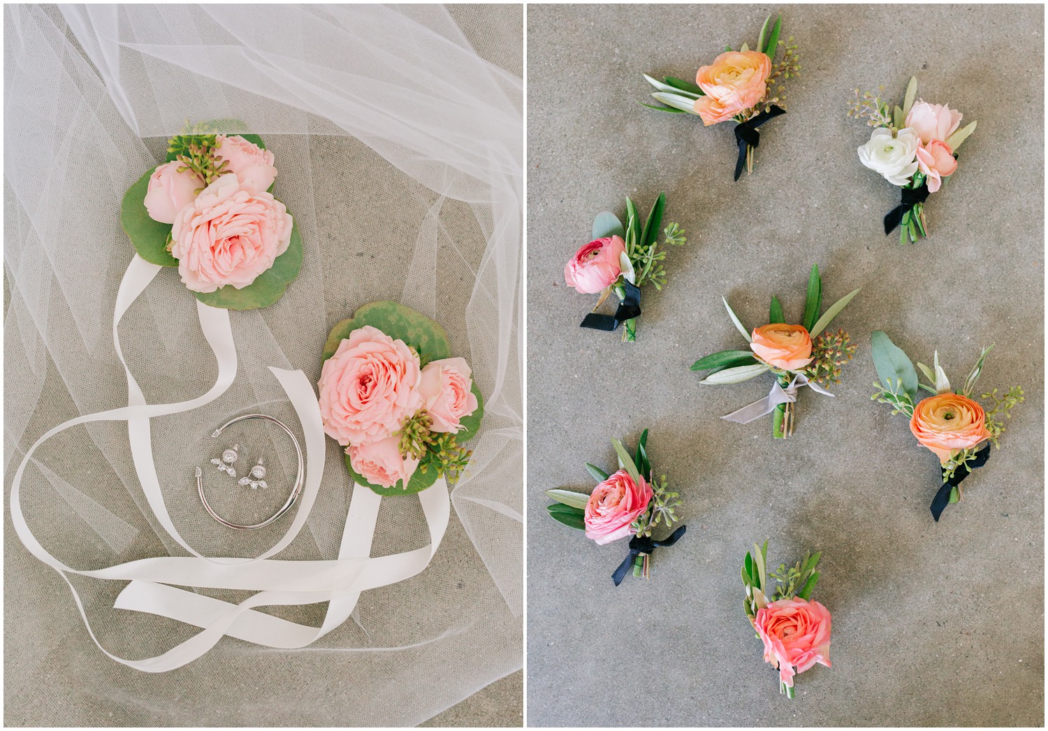 mother corsages and boutonnières for groomsmen with ranunculus 