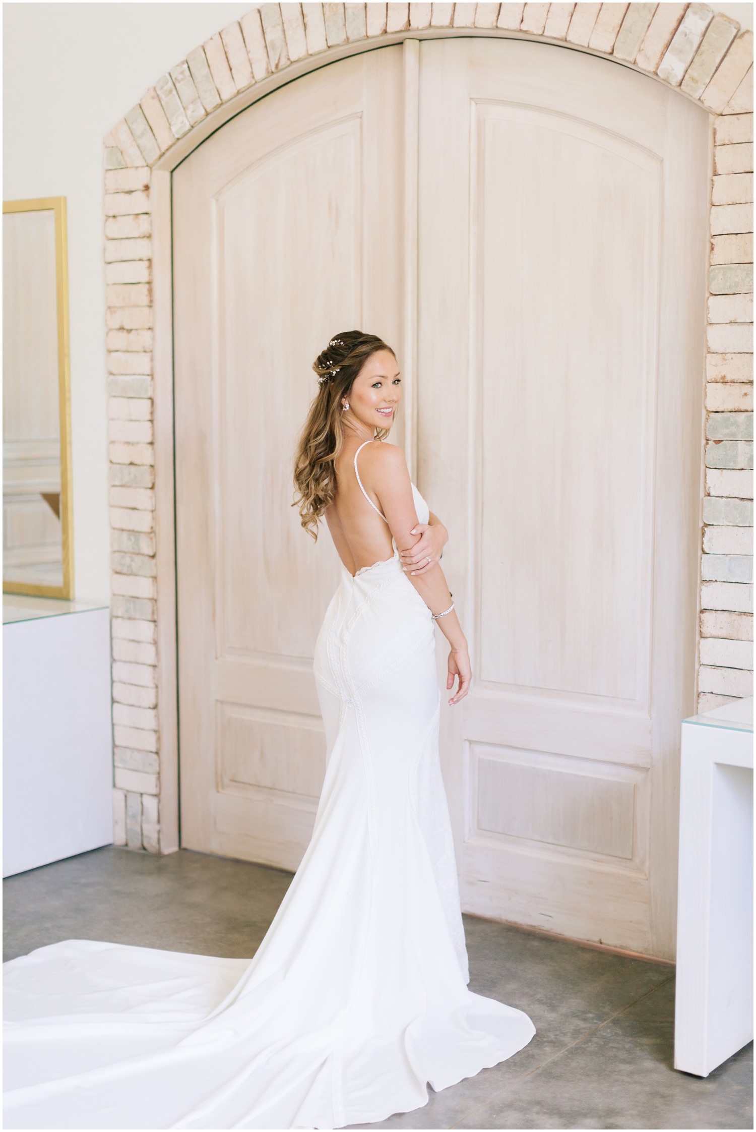 classic bridal portrait of back of gown for NC bride