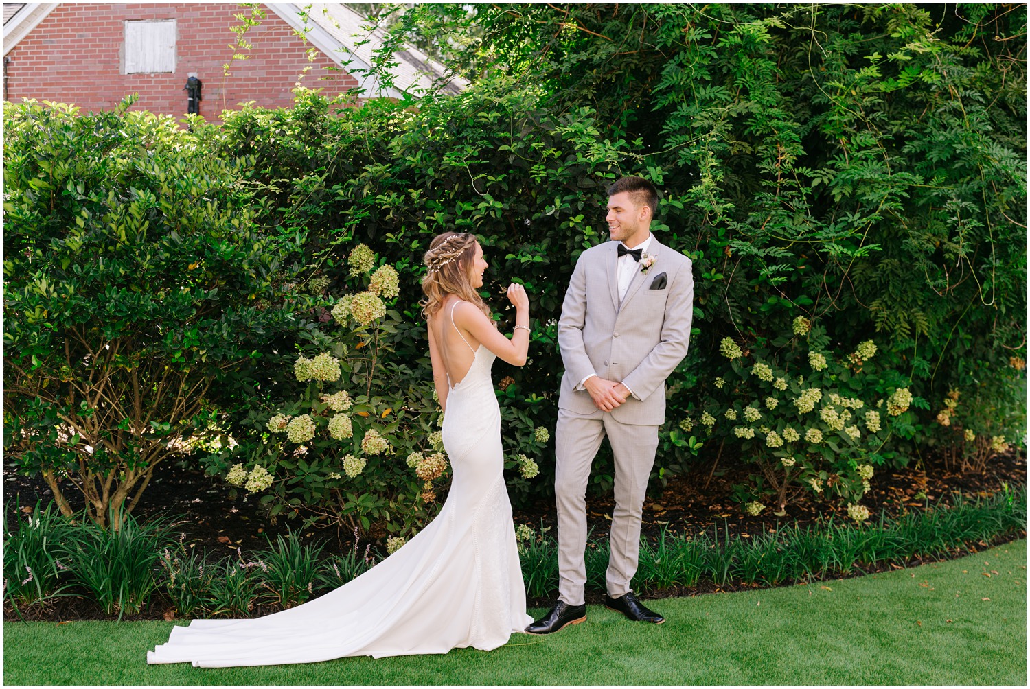 groom sees bride before NC wedding day for the first time 