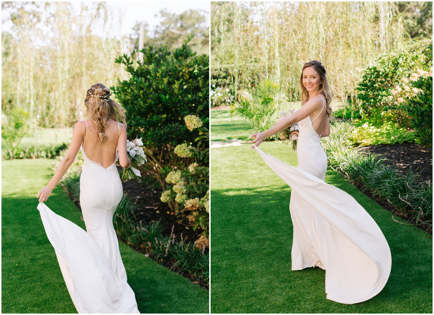 bride twirls wedding dress at Wrightsville Manor