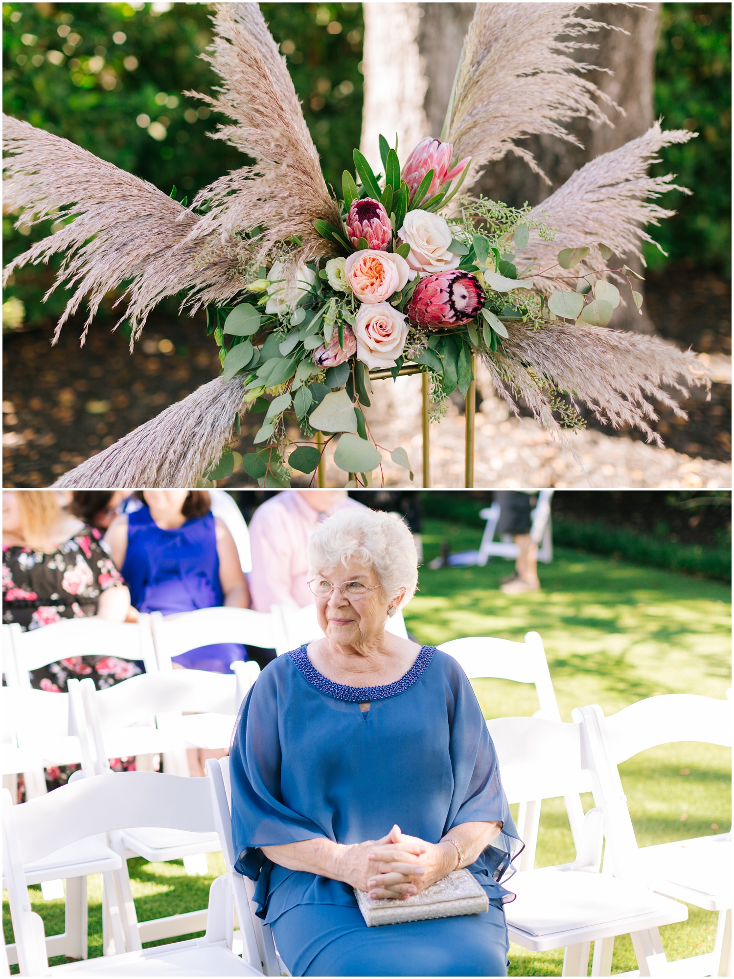 Wilmington NC wedding ceremony with modern floral arrangements