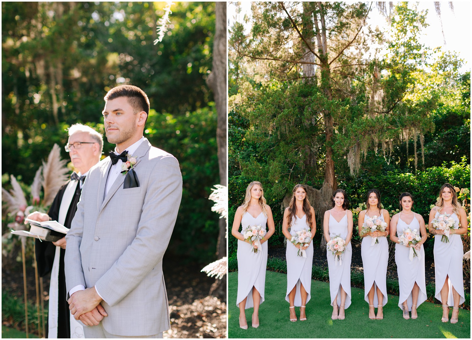 groom watches bride enter wedding ceremony at Wrightsville Manor