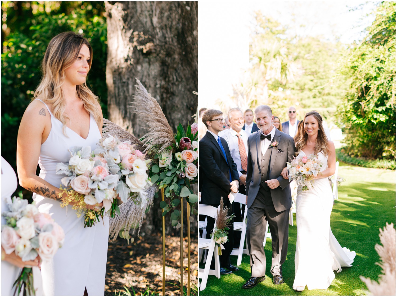 maid of honor watches bride walk down aisle at Wrightsville Manor