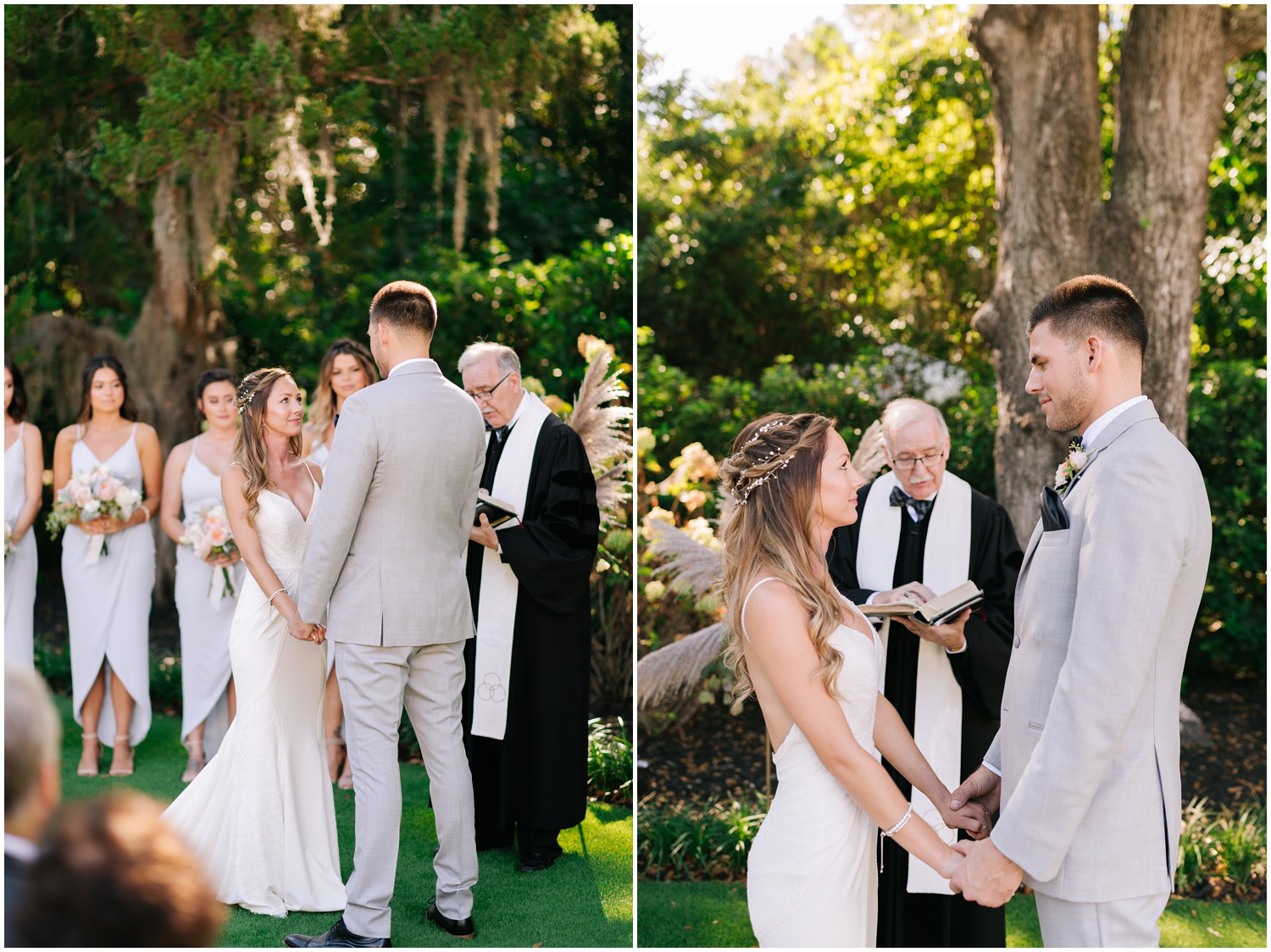 North Carolina wedding ceremony with bride and groom exchanging vows at Wrightsville Manor