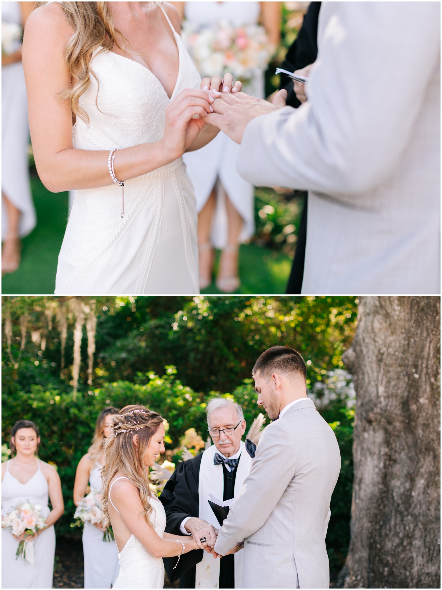 bride and groom exchange wedding rings during Wilmington NC wedding ceremony