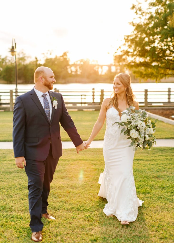 sunset wedding portraits in Wilmington park with Chelsea Renay