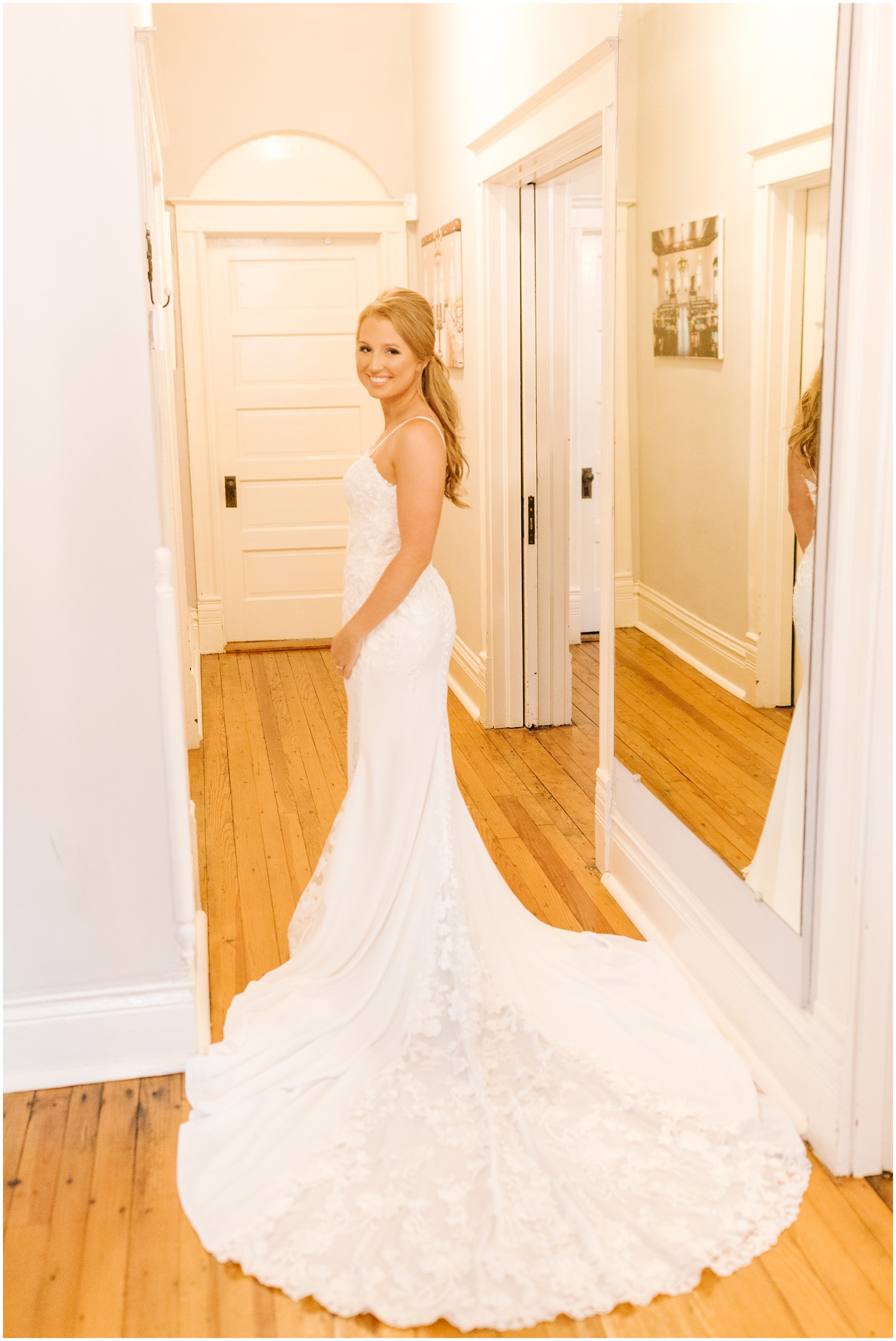 bridal portrait in childhood home before Brooklyn Arts Center wedding