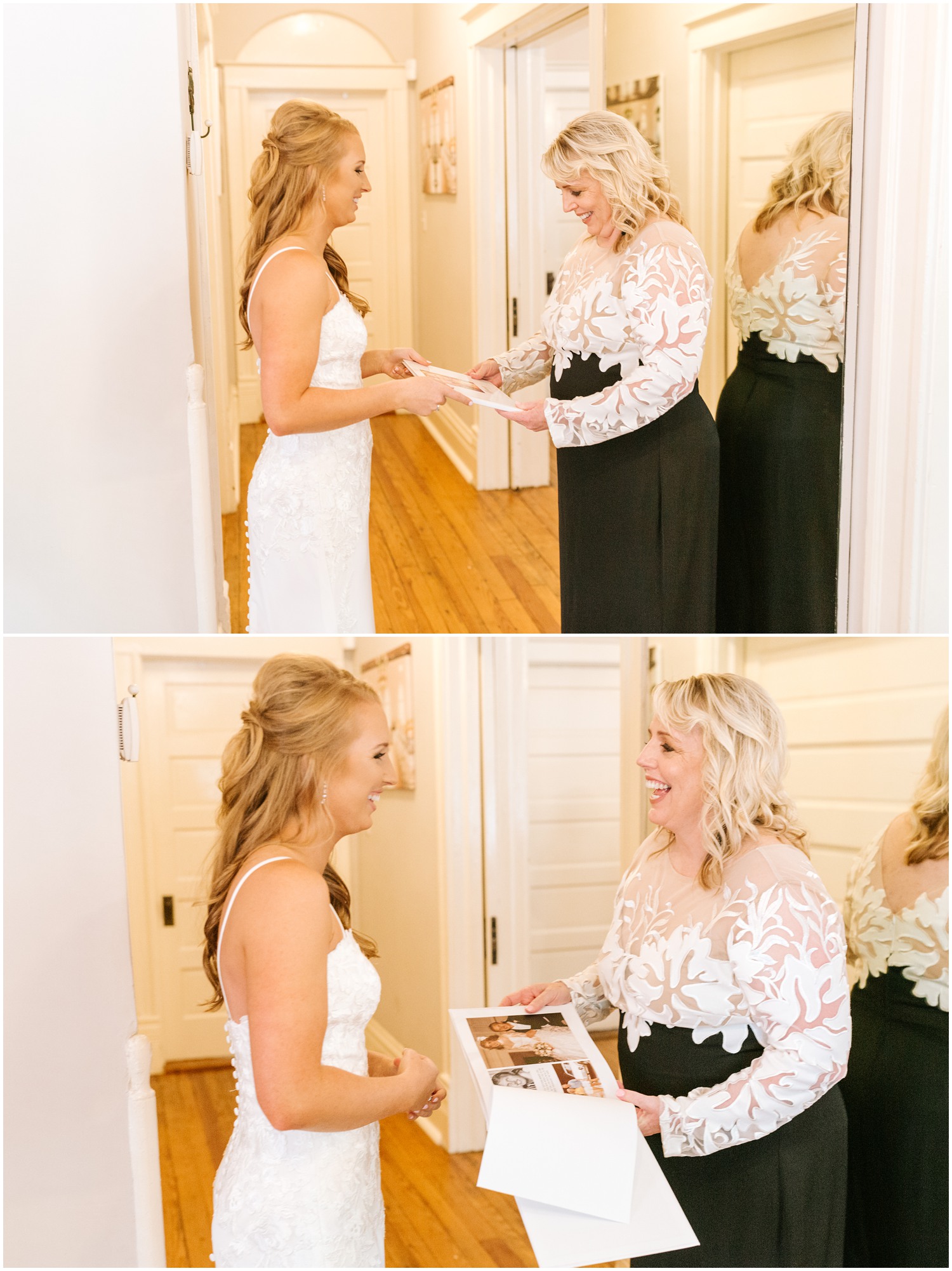 bride gives mom gift on wedding day in NC