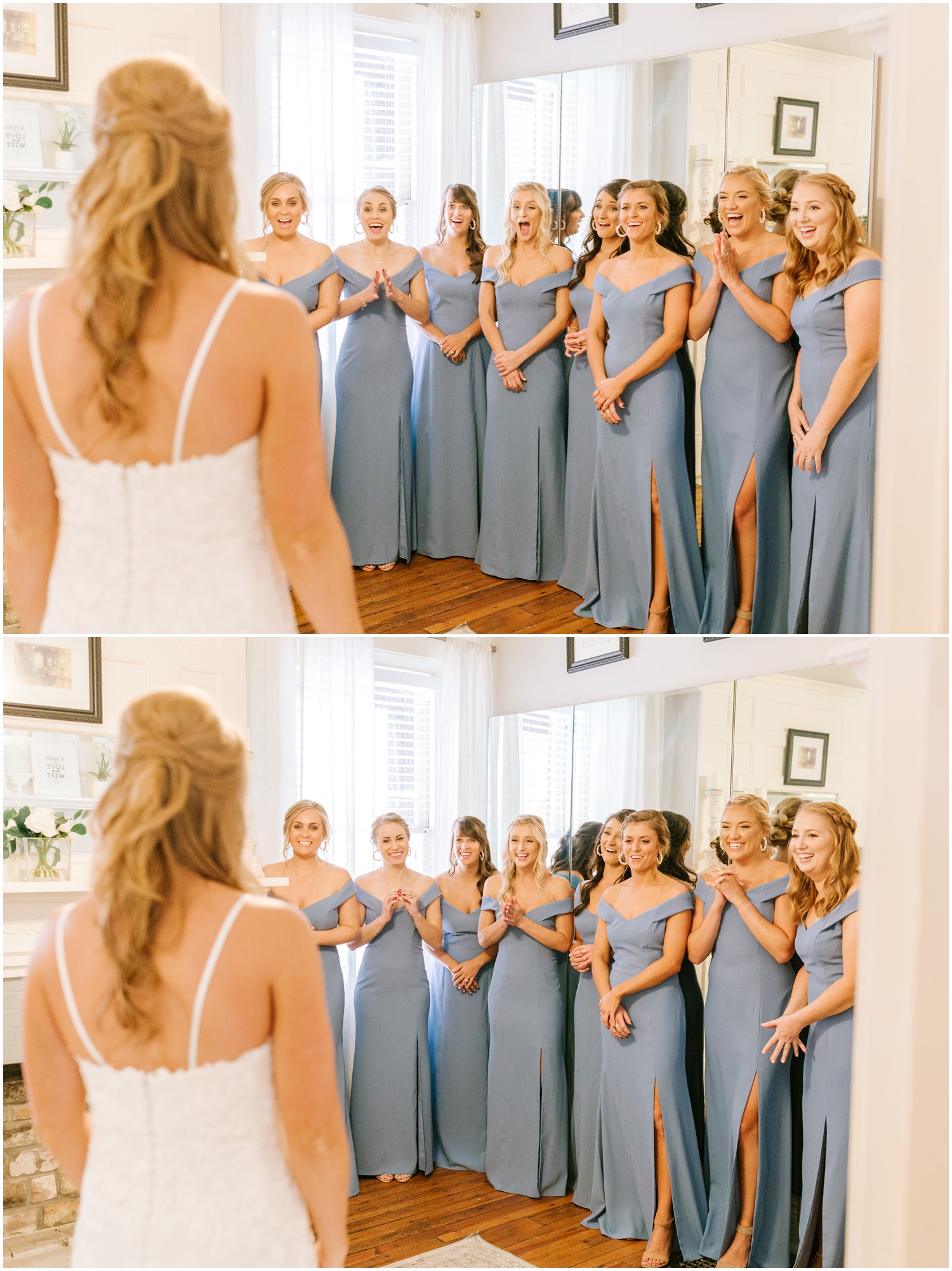 bridesmaids reactions during first look with bride 