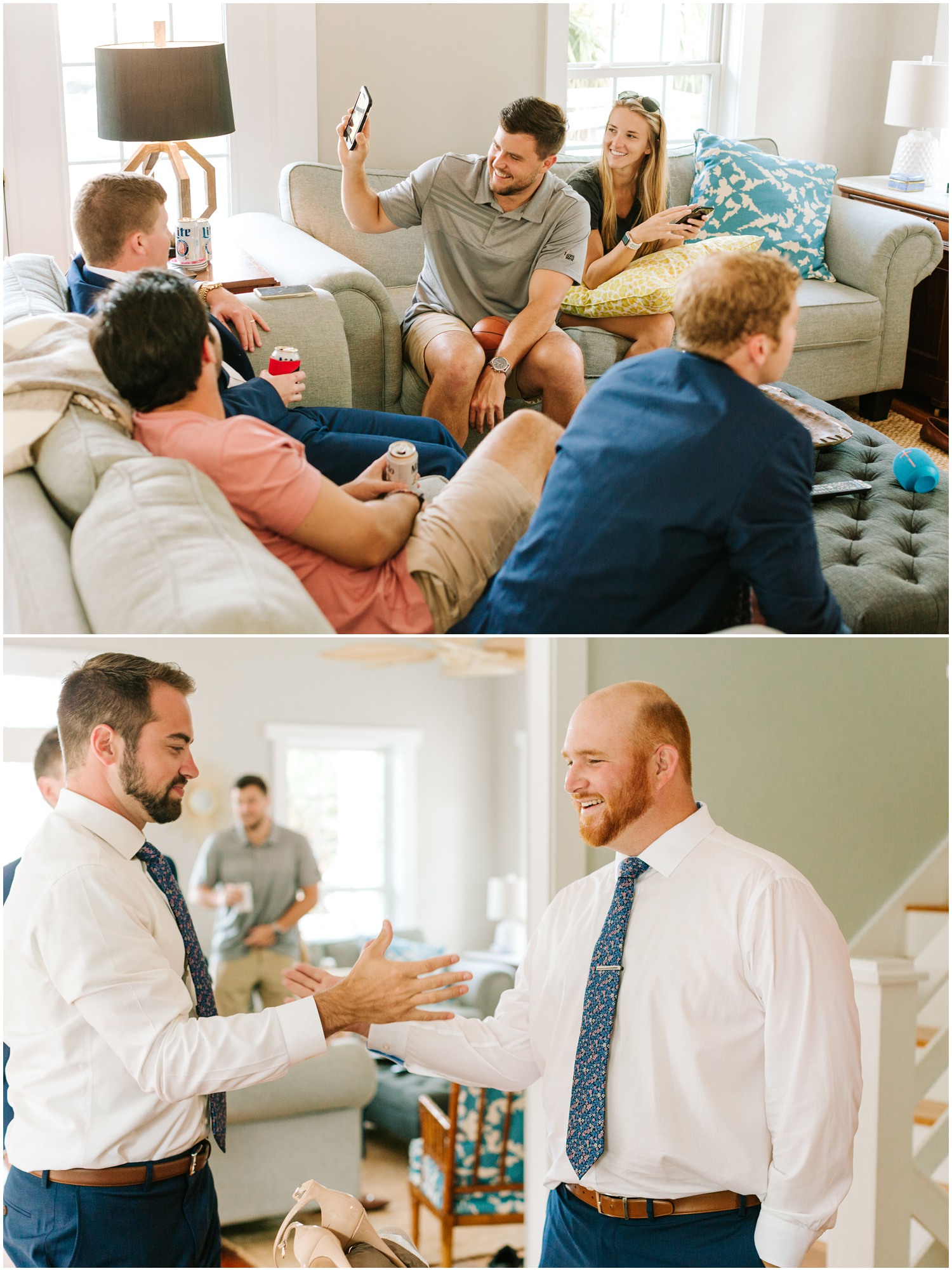 groomsmen hang out before wedding day prep 