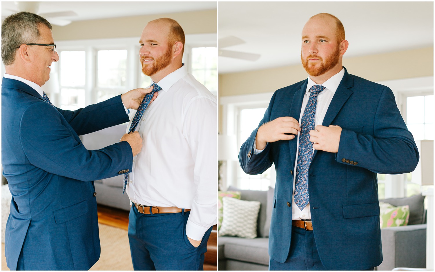 groom prepares for NC wedding day with dad 