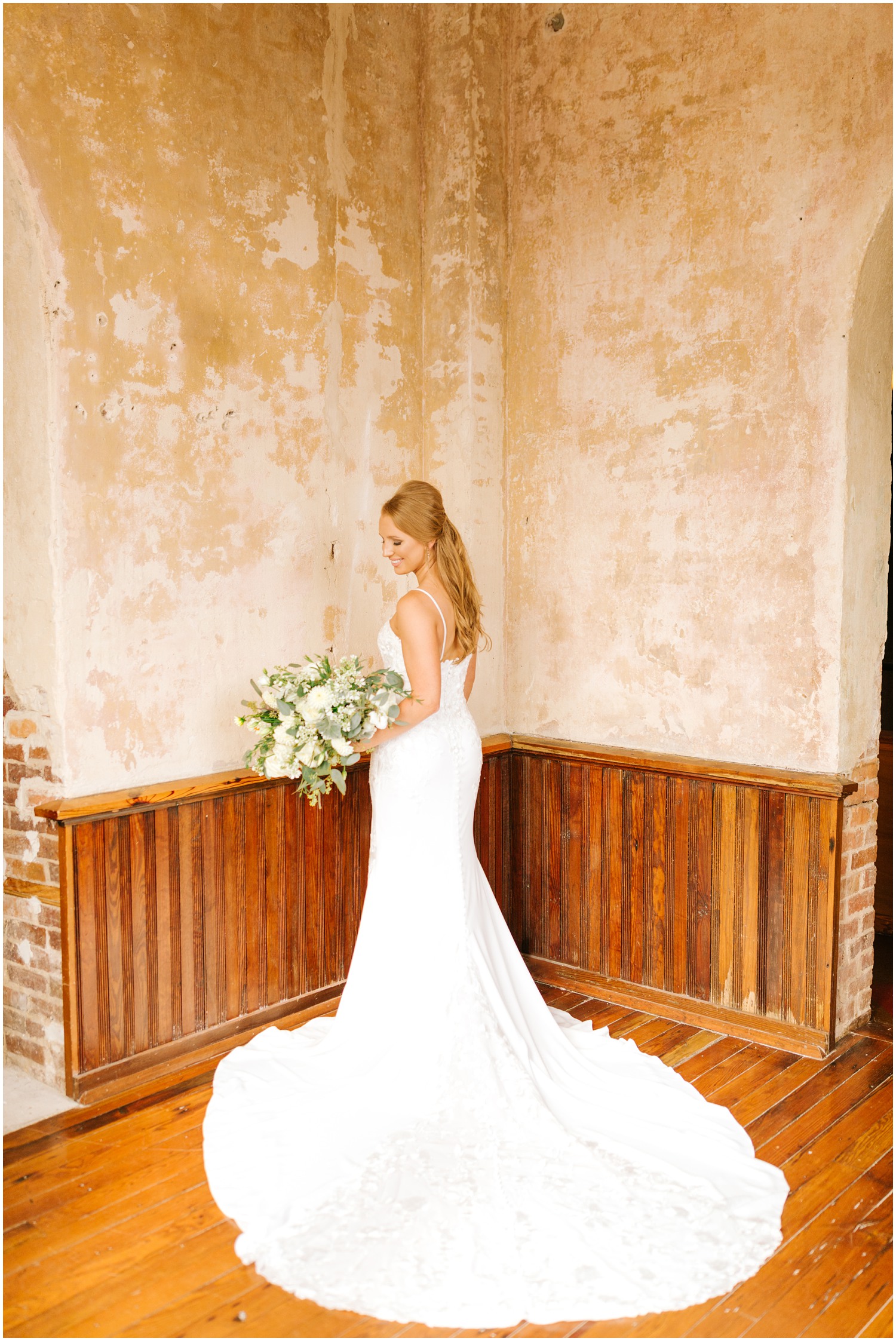 Brooklyn Arts Center bridal portrait with train behind bride