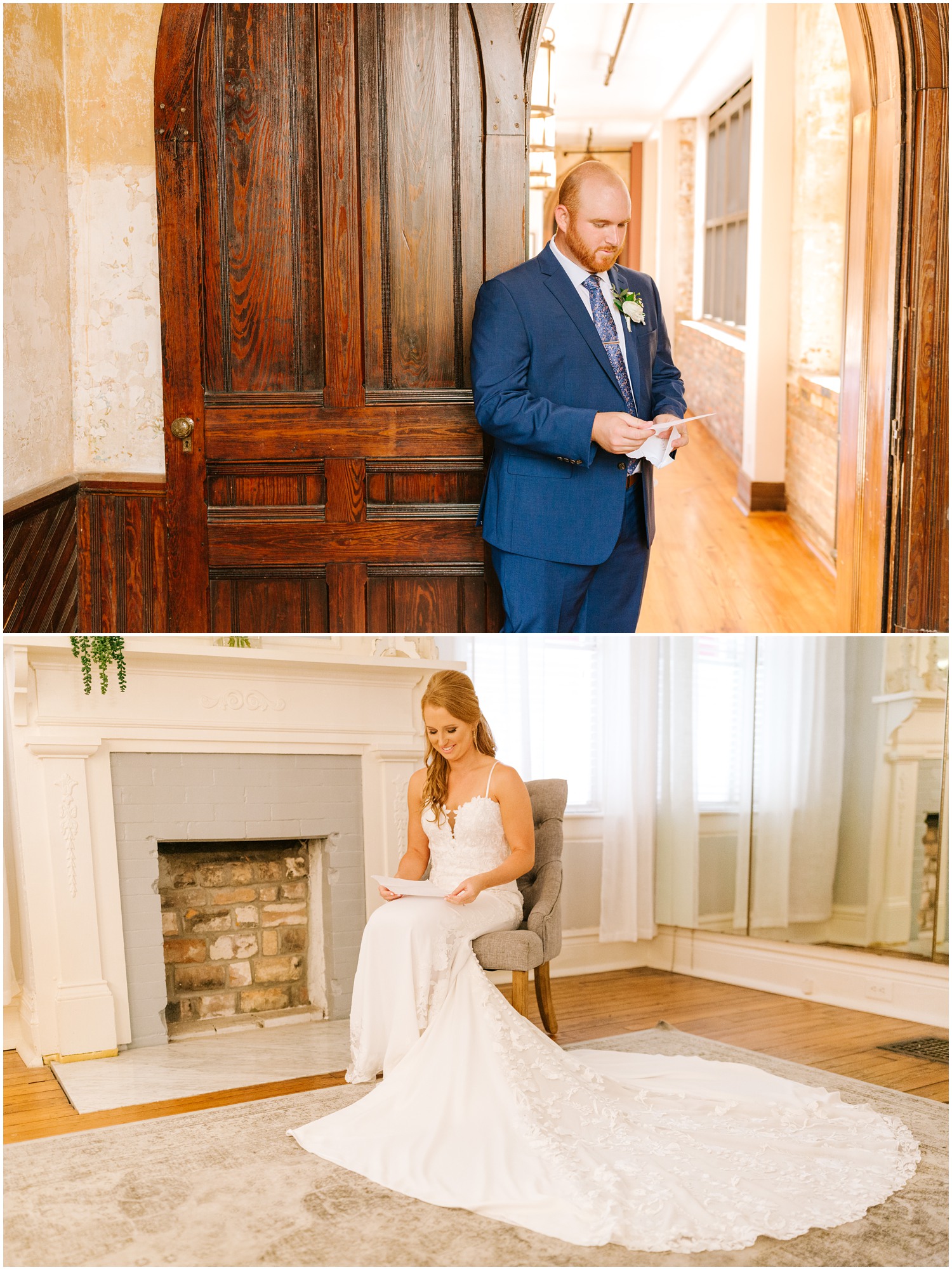 bride and groom exchange letters before NC wedding 