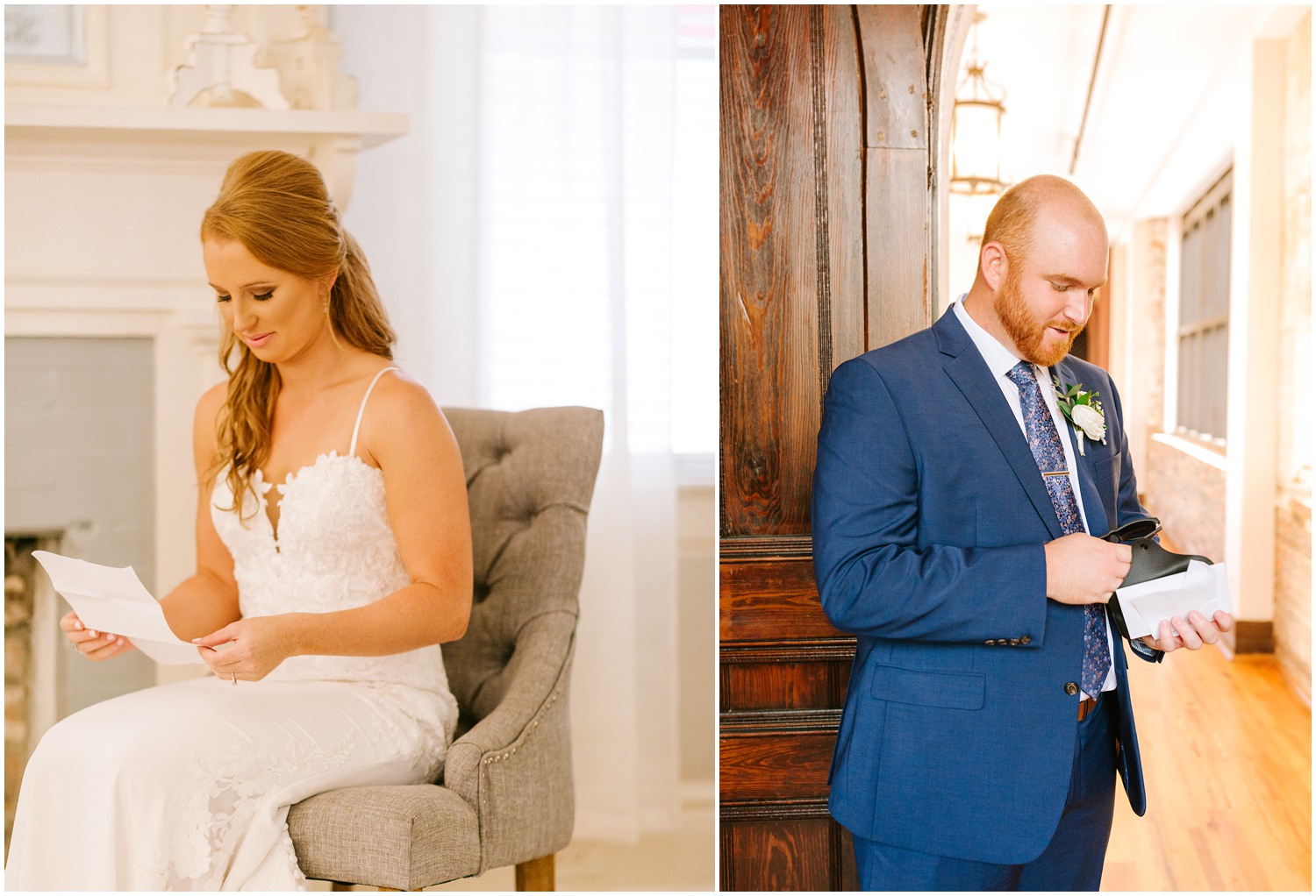 bride and groom read notes before Brooklyn Arts Center wedding