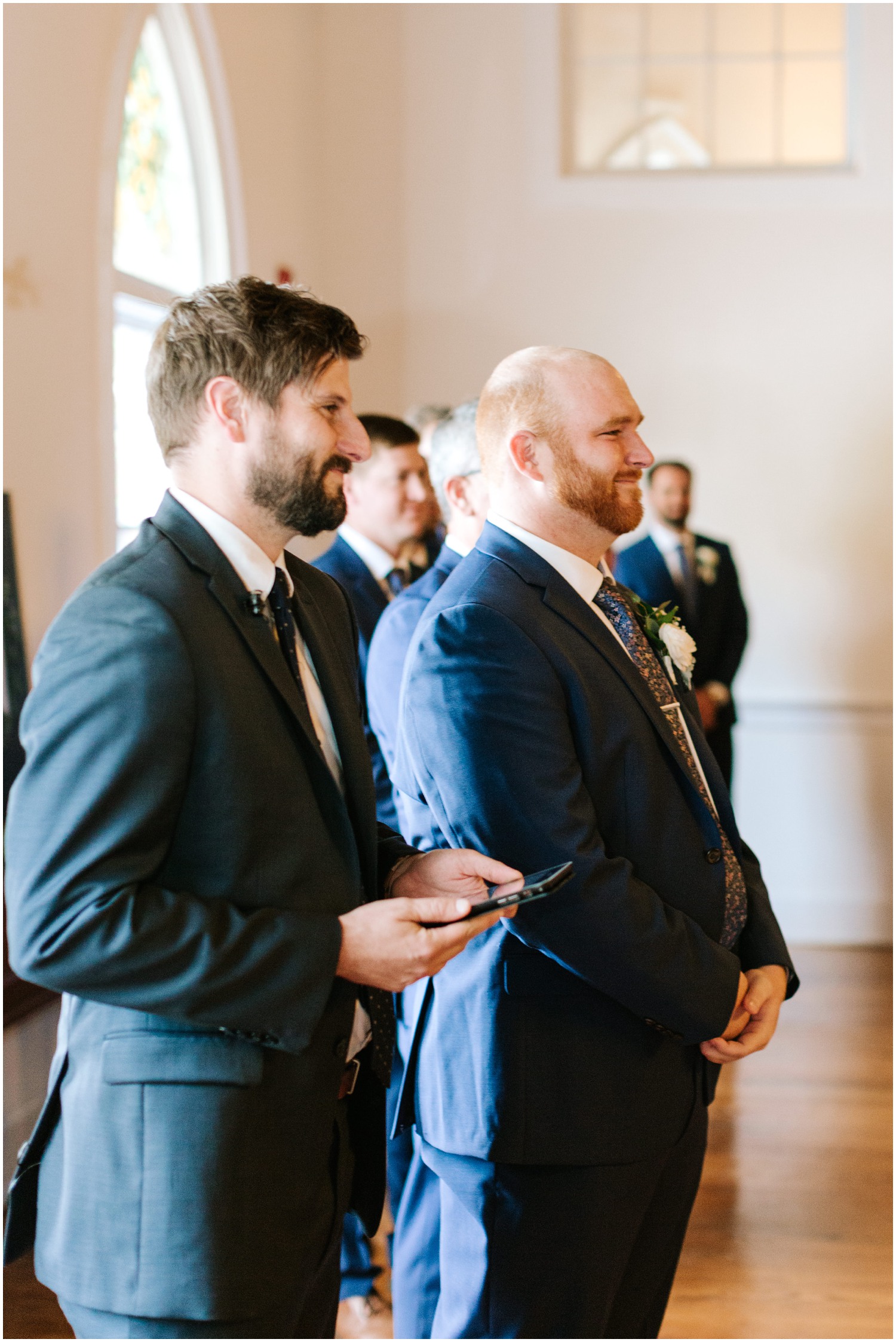 groom cries when bride walks up aisle in NC wedding