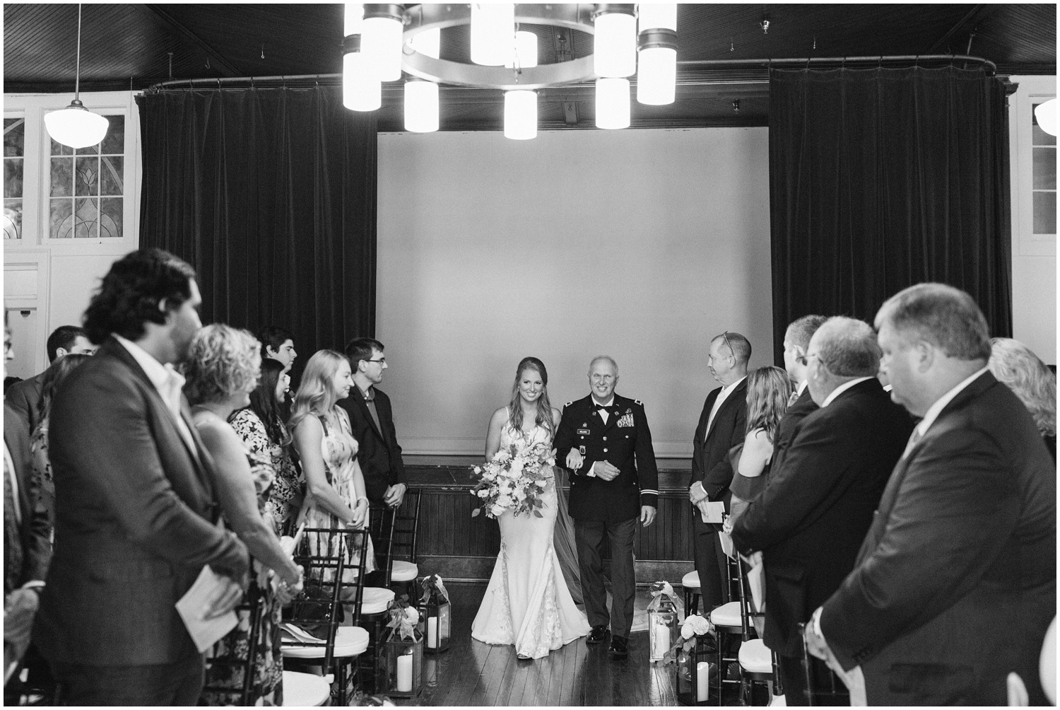 bride and dad walk up aisle at Brooklyn Arts Center