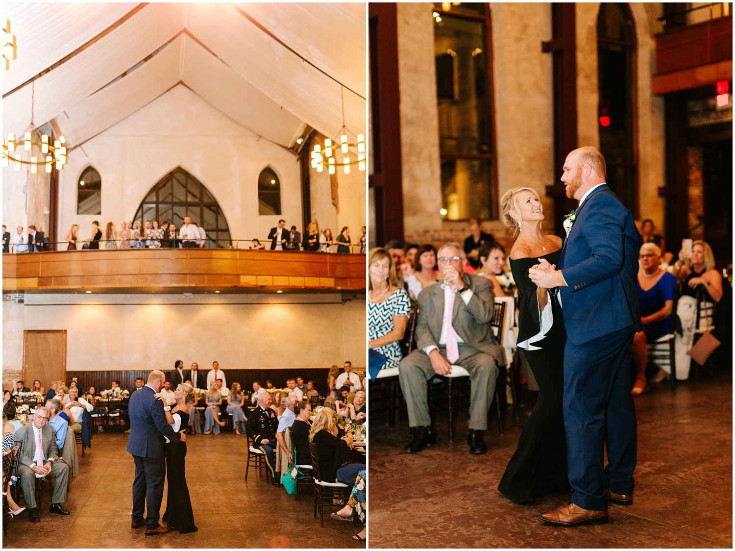 groom and mom dance during wedding reception