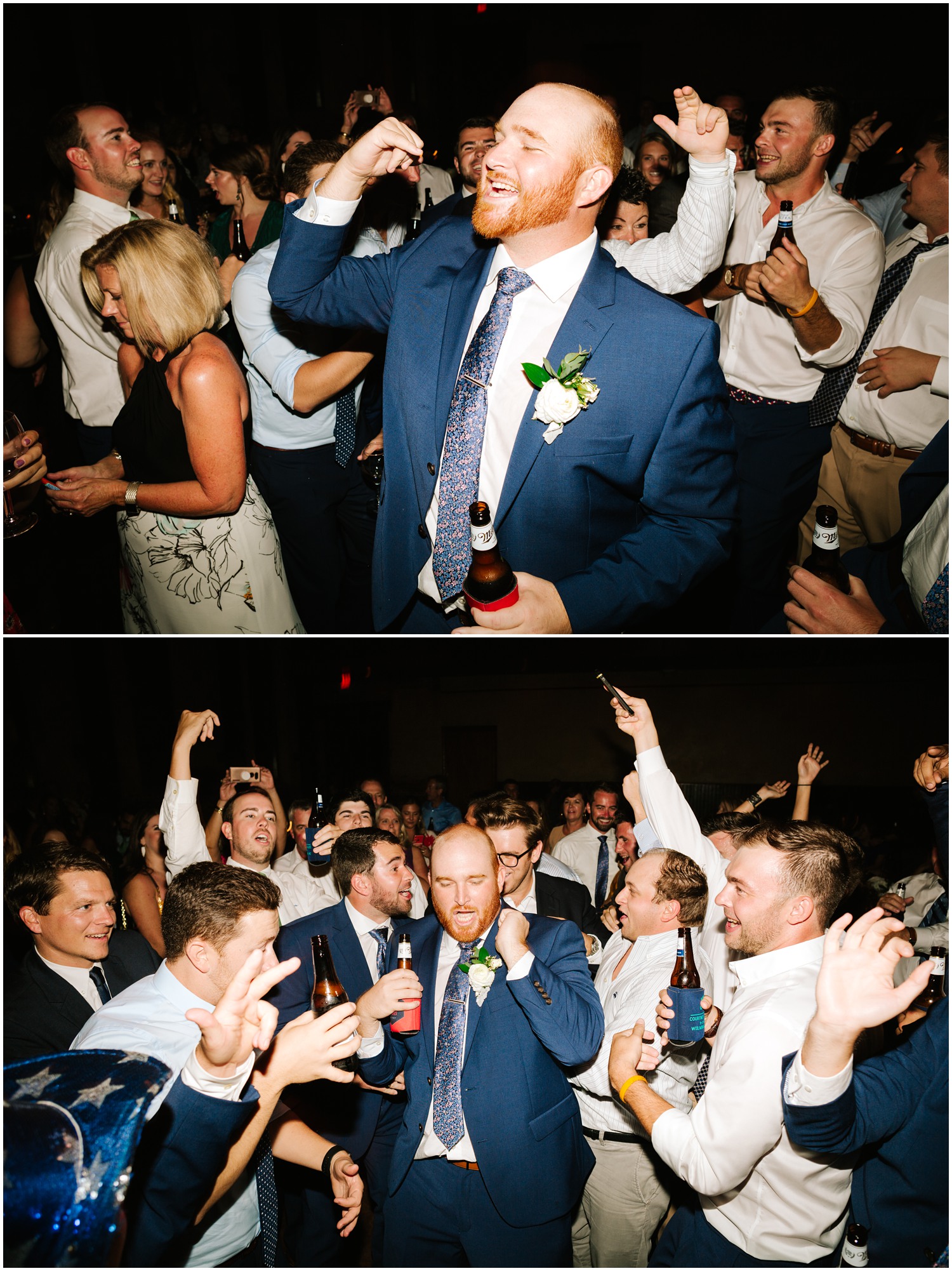 groom dances during wedding reception in NC