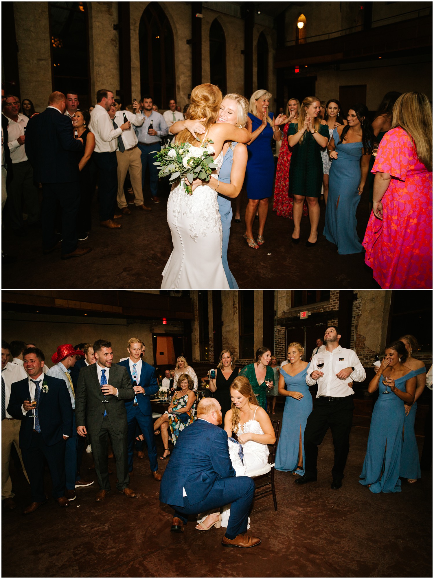 reception bouquet toss and garter removal